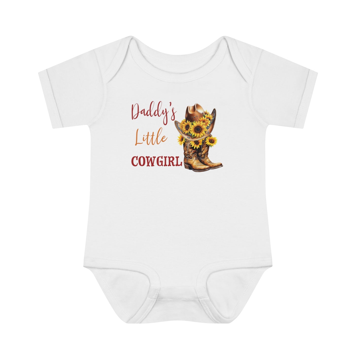 Infant Baby Rib Bodysuit, Daddy's Little Cowgirl baby Bodysuit, Sunflower Cowboy Boots