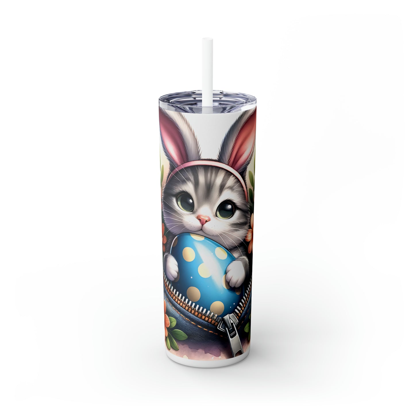 Skinny Tumbler with Straw, 20oz, Easter, Cat, awd-1309