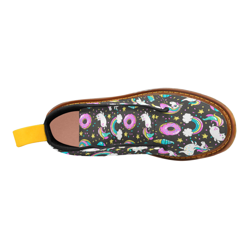 Seamless Pattern with Unicorns Donuts Rainbow Martin Boots For Women Model 1203H