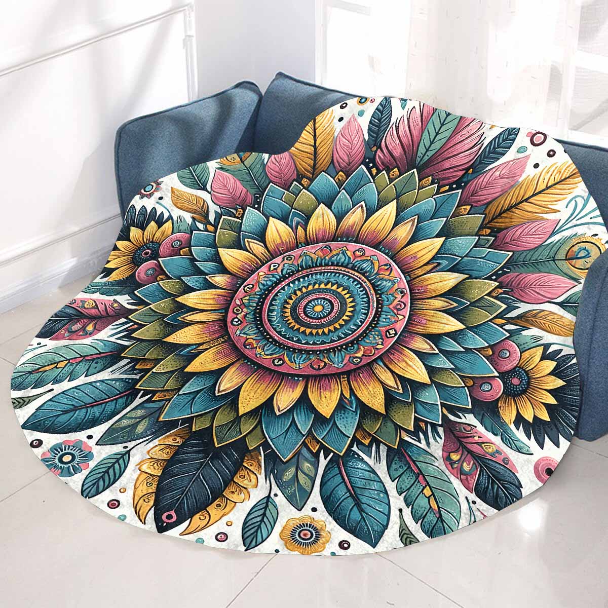 Mandella_Sunflower_Awd35142  Circular Micro Fleece Blanket 60"