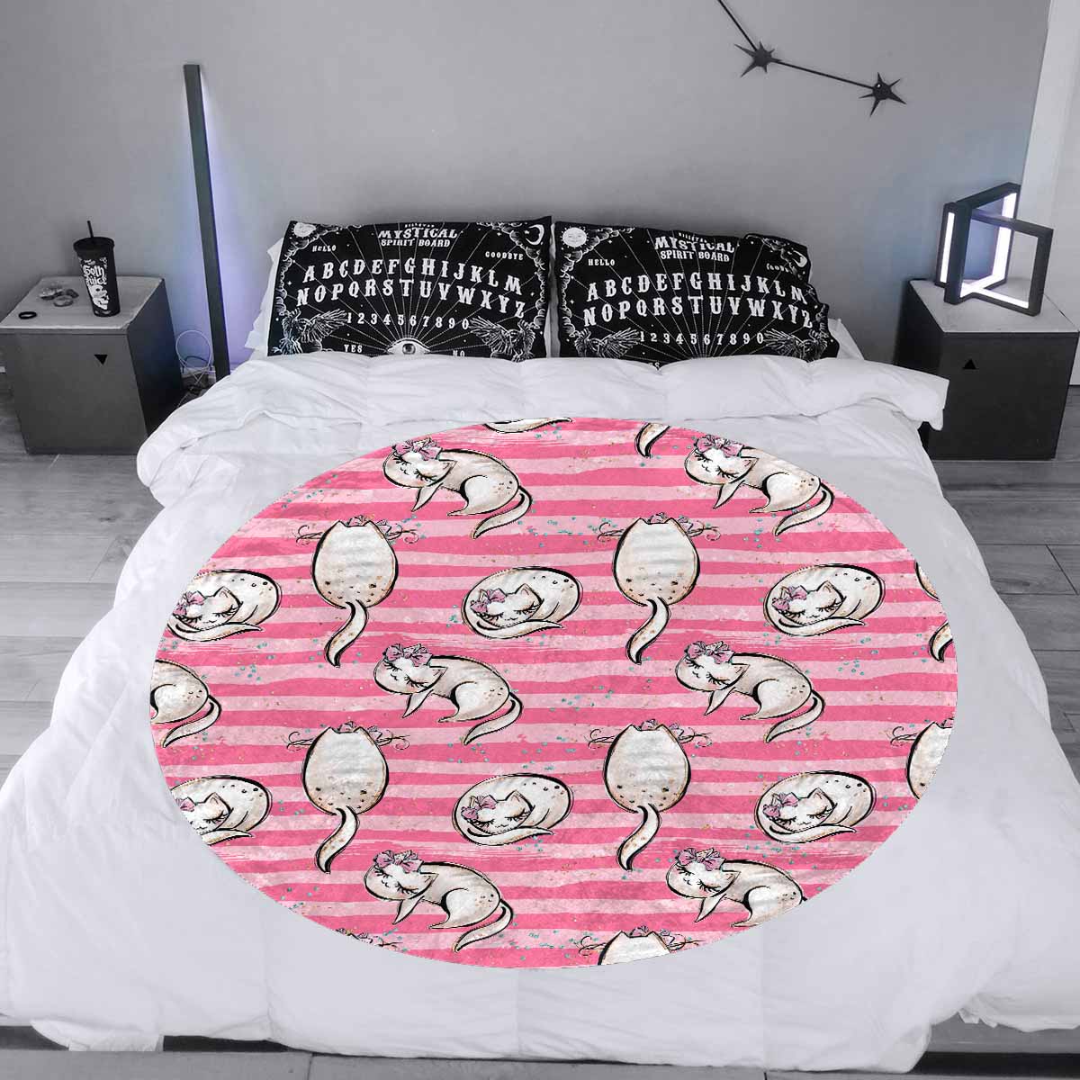 Pink Cats  Circular Micro Fleece Blanket 47"