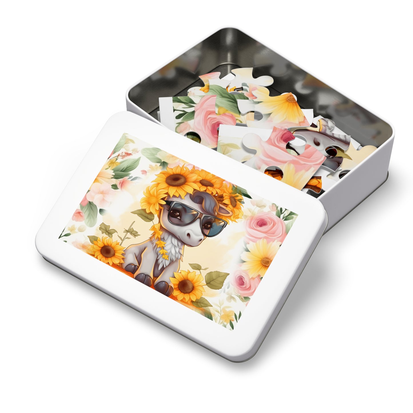 Puzzle, Donkey, Sunflowers, Personalised/Non-Personalised (30, 110, 252, 500,1000-Piece) awd-655