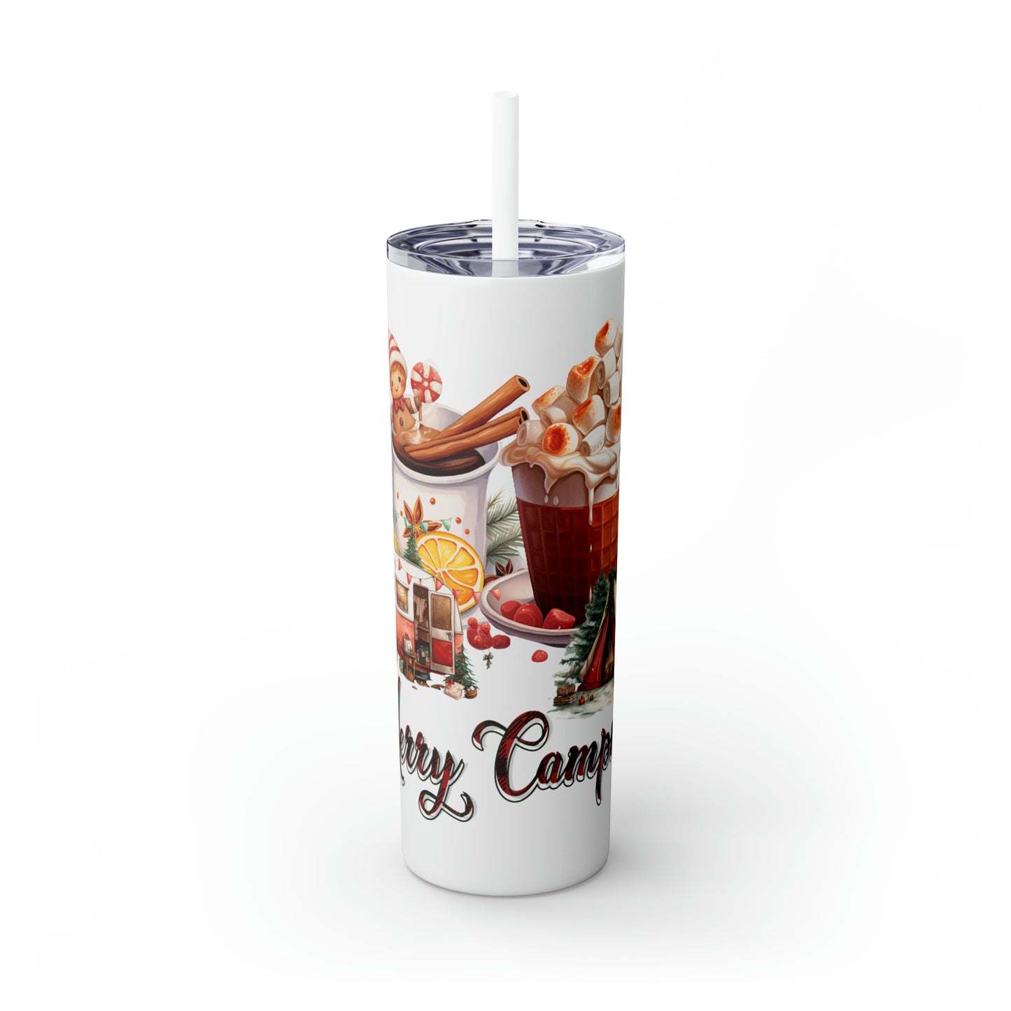 Skinny Tumbler with Straw, 20oz, Christmas Camper, awd-822