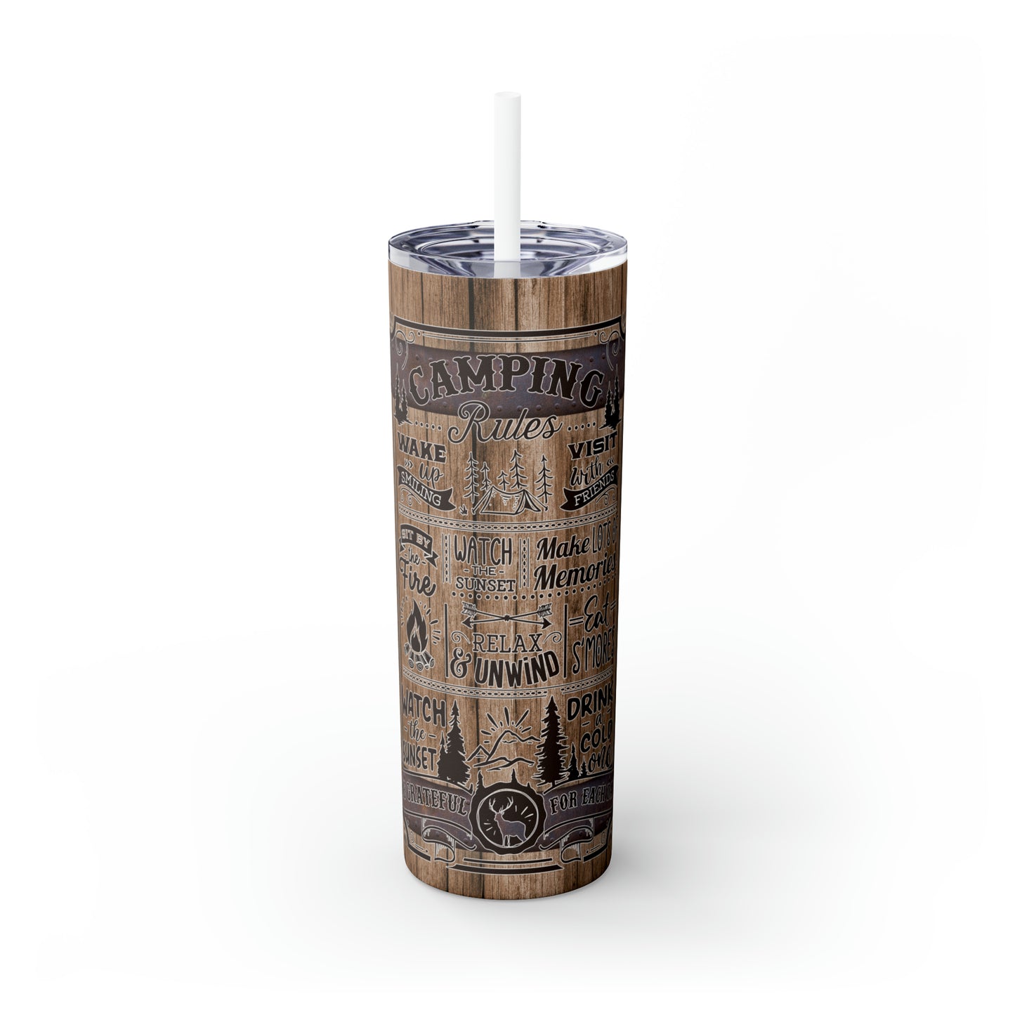 Skinny Tumbler with Straw, 20oz, Camping Rules