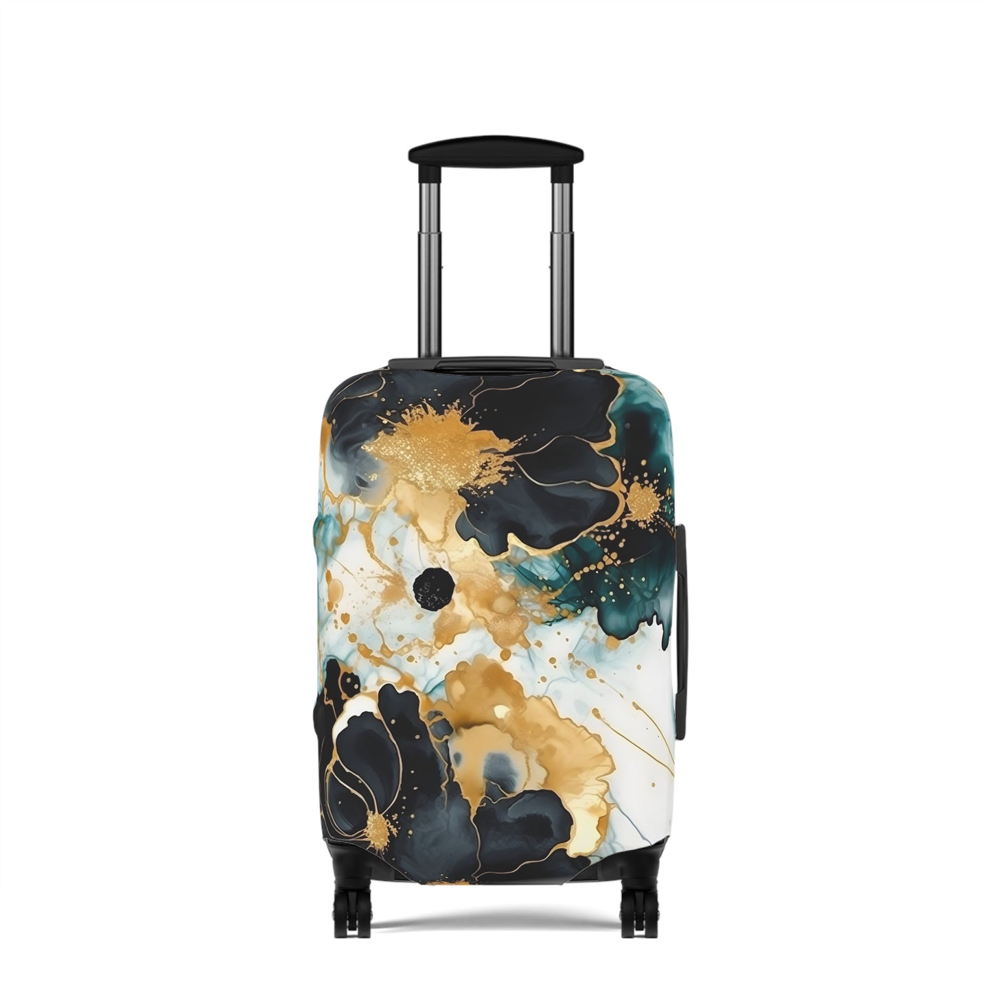 Luggage Cover, Alcohol Ink Black, Green and Gold Floral