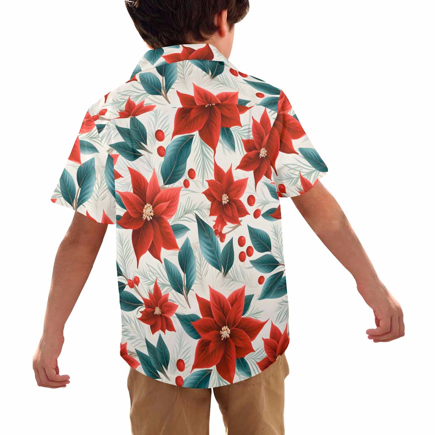 Christmas Red Poinsettia  Little Boys Hawaiian Shirt