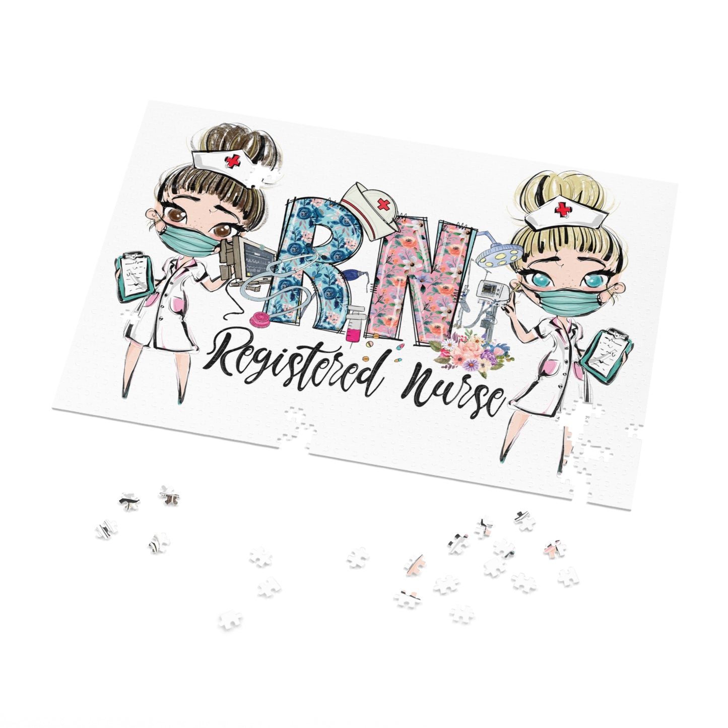 Puzzle, Nurse, RN Nurse, Registered Nurse Floral, Personalised/Non-Personalised (30, 110, 252, 500,1000-Piece) awd-639
