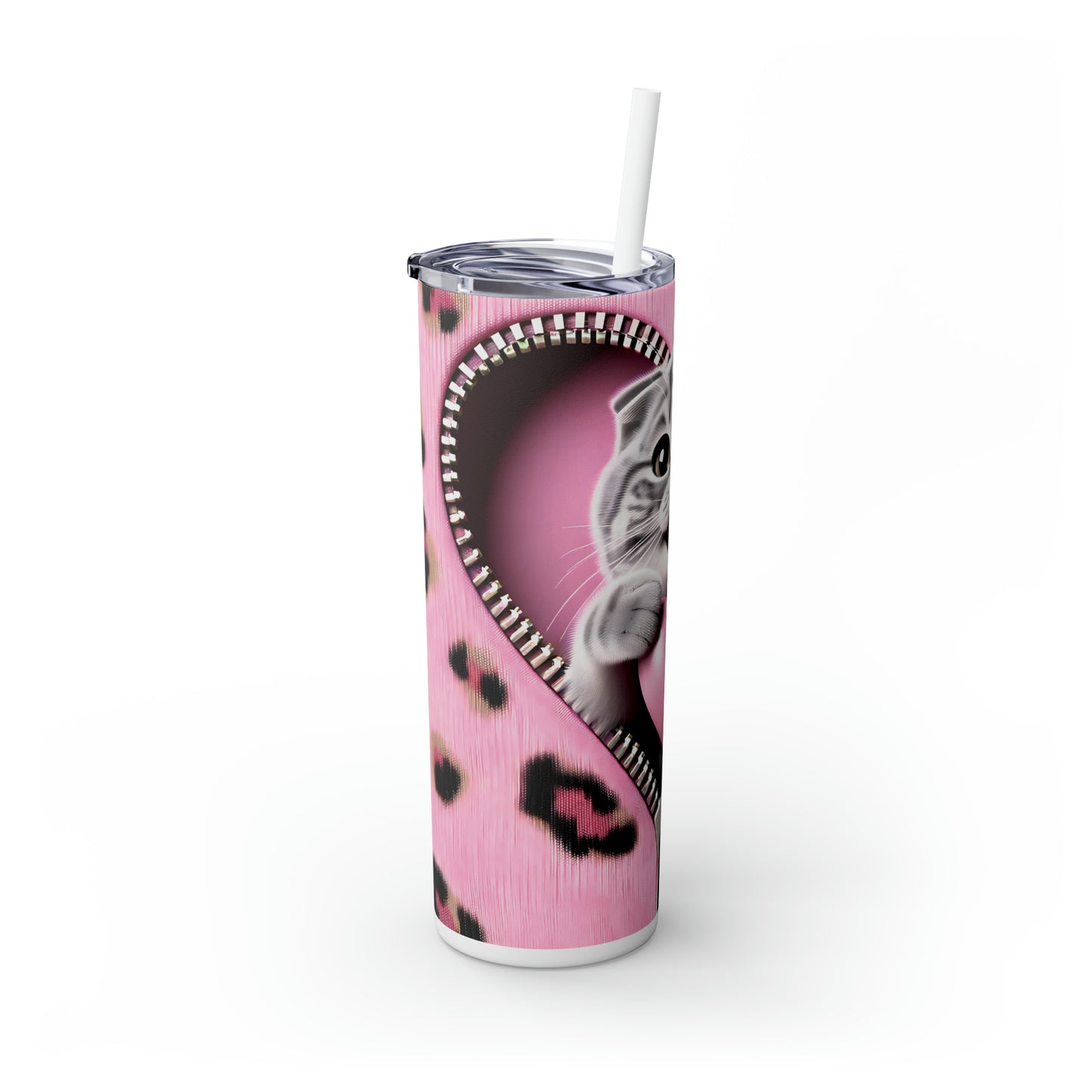 Skinny Tumbler with Straw, 20oz, Cat, Valentines Day, awd-746