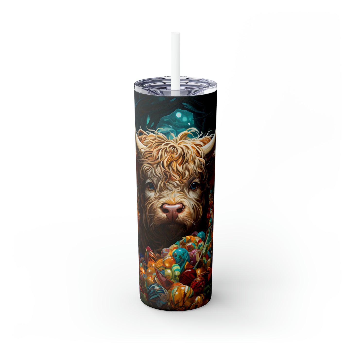 Skinny Tumbler with Straw, 20oz Highlander Cow