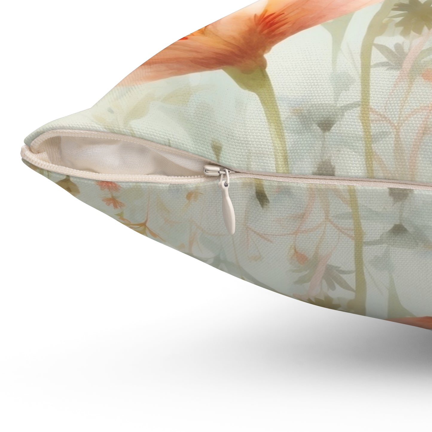 Spun Polyester Square Pillow, Butterfly Floral Cushion