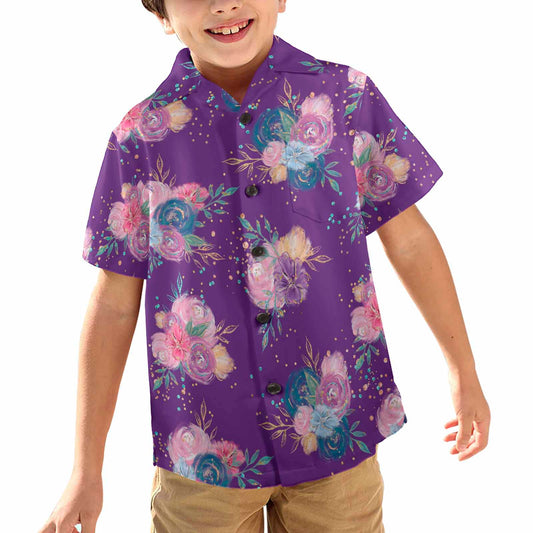 Purple Floral  Little Boys Hawaiian Shirt