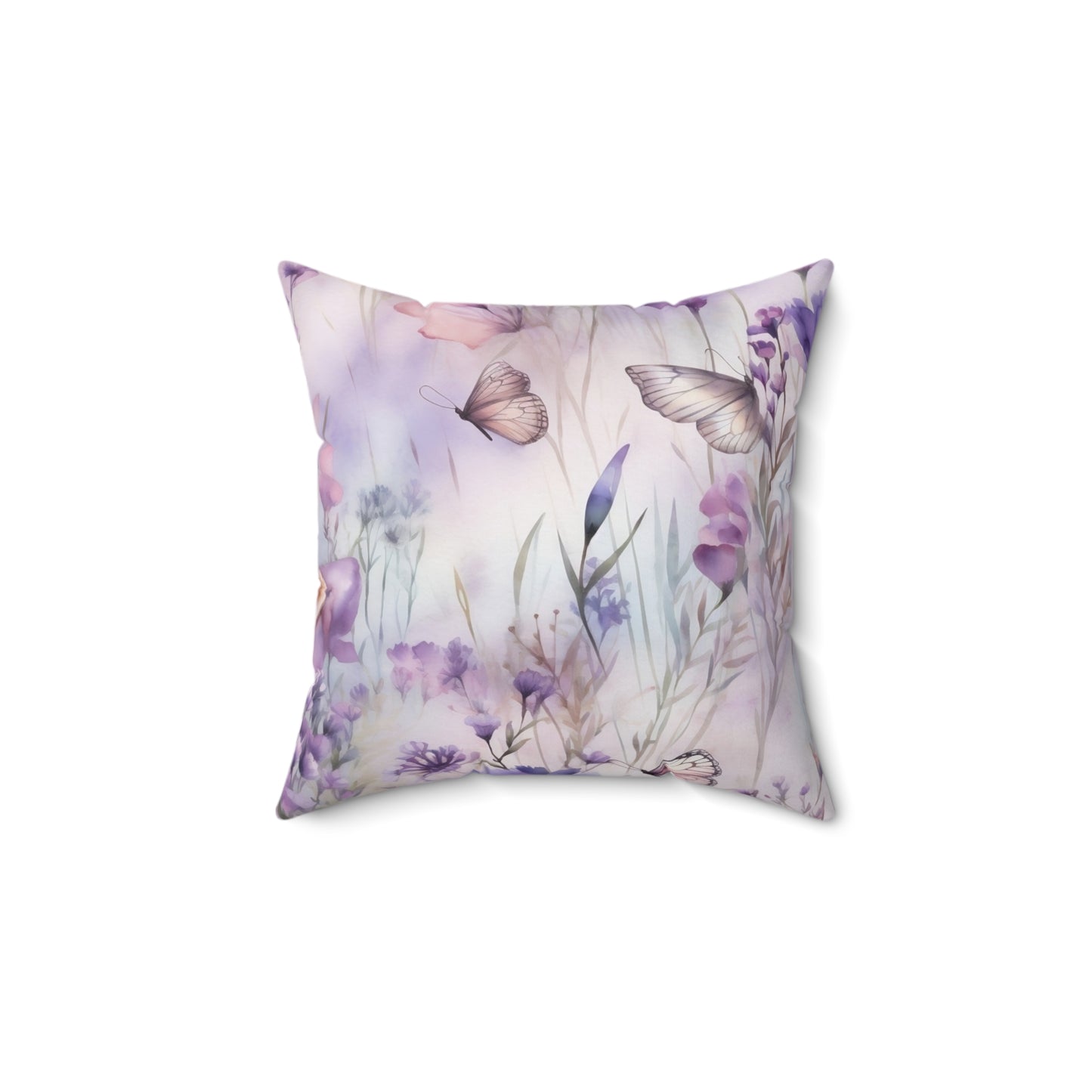 Spun Polyester Square Pillow, Butterfly Floral Cushion