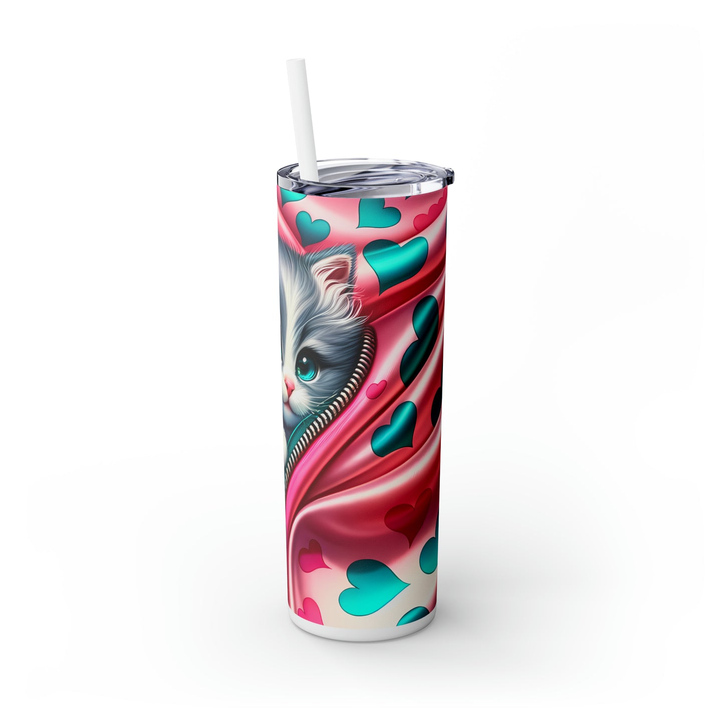 Skinny Tumbler with Straw, 20oz, Cat, Valentines Day, awd-869