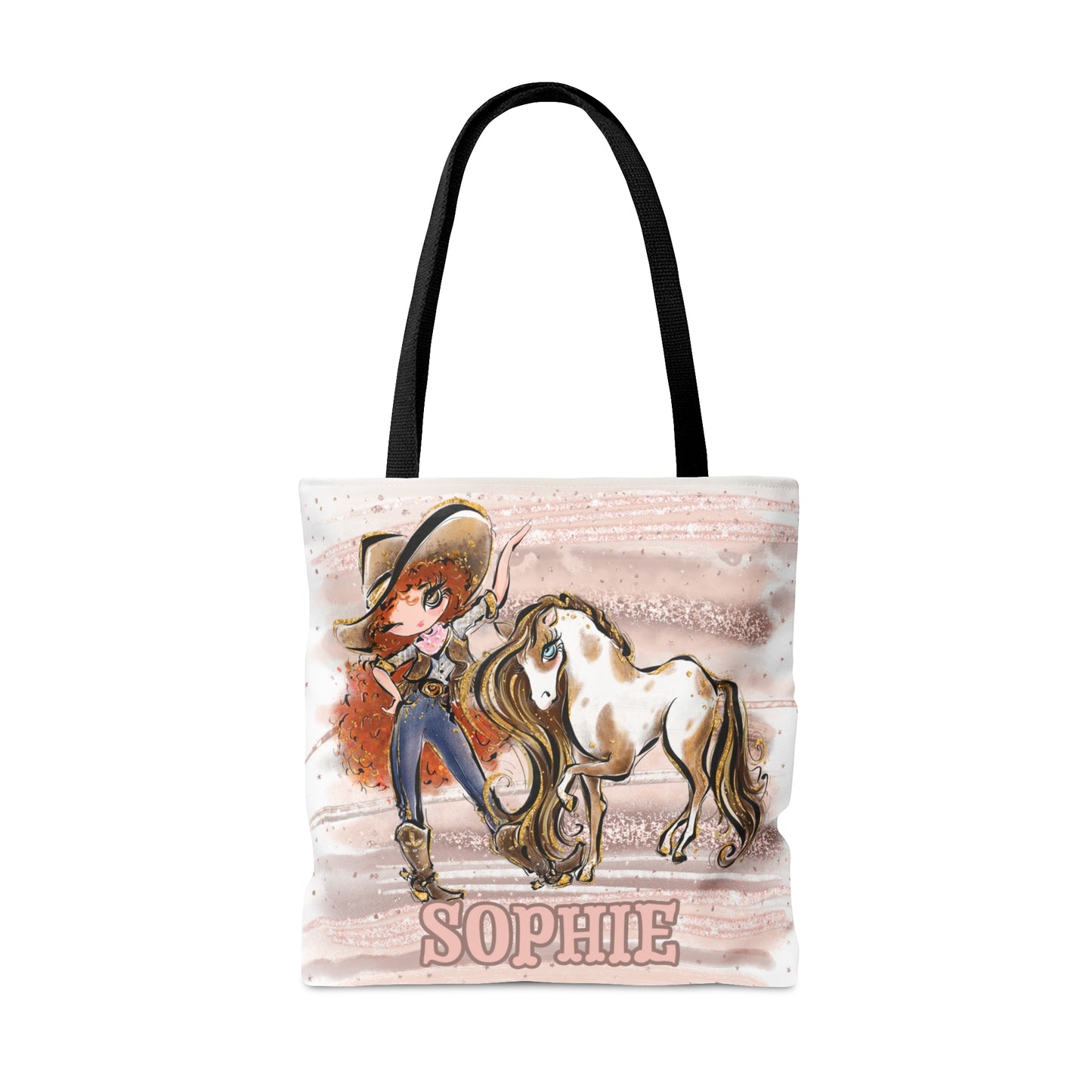 Personalised Tote Bag, Cowgirl & Horse, Red Curly Hair, Brown Eyes, Tote bag