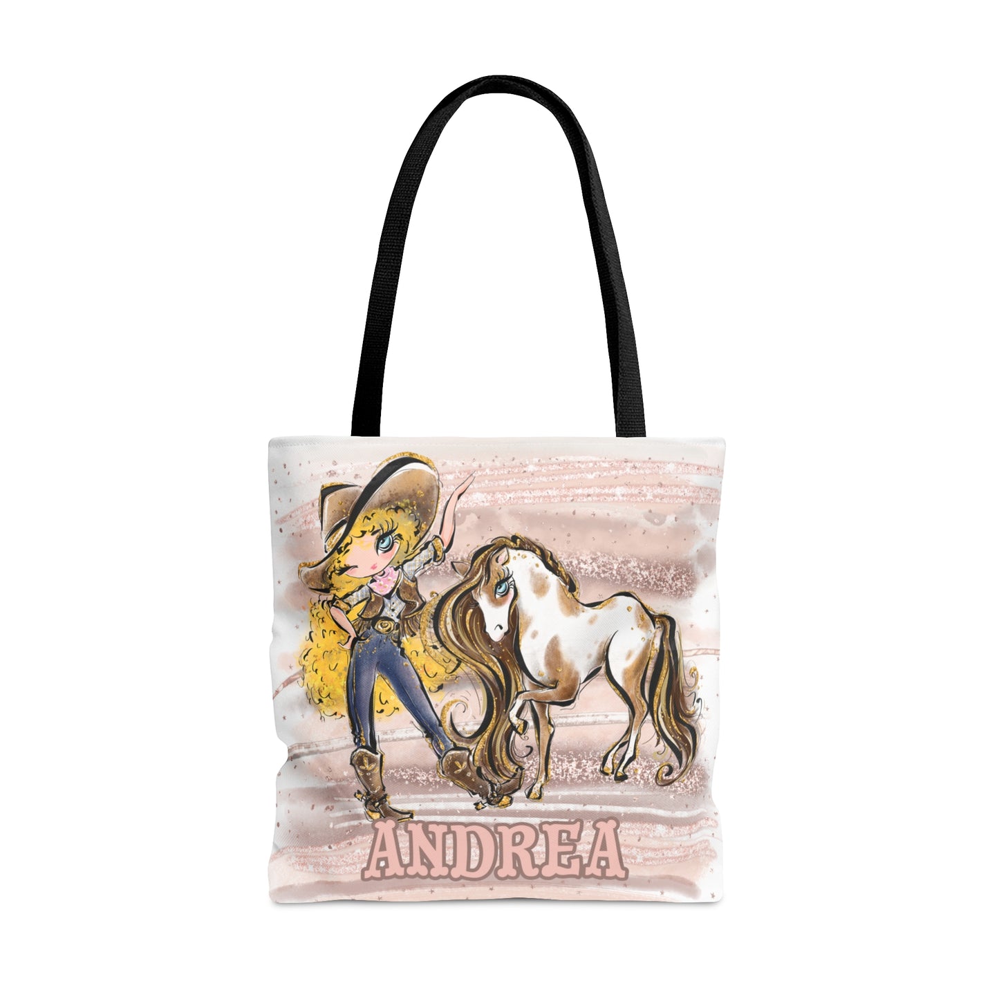 Personalised Tote Bag, Cowgirl & Horse, Blonde Curly Hair, Blue Eyes, Tote bag