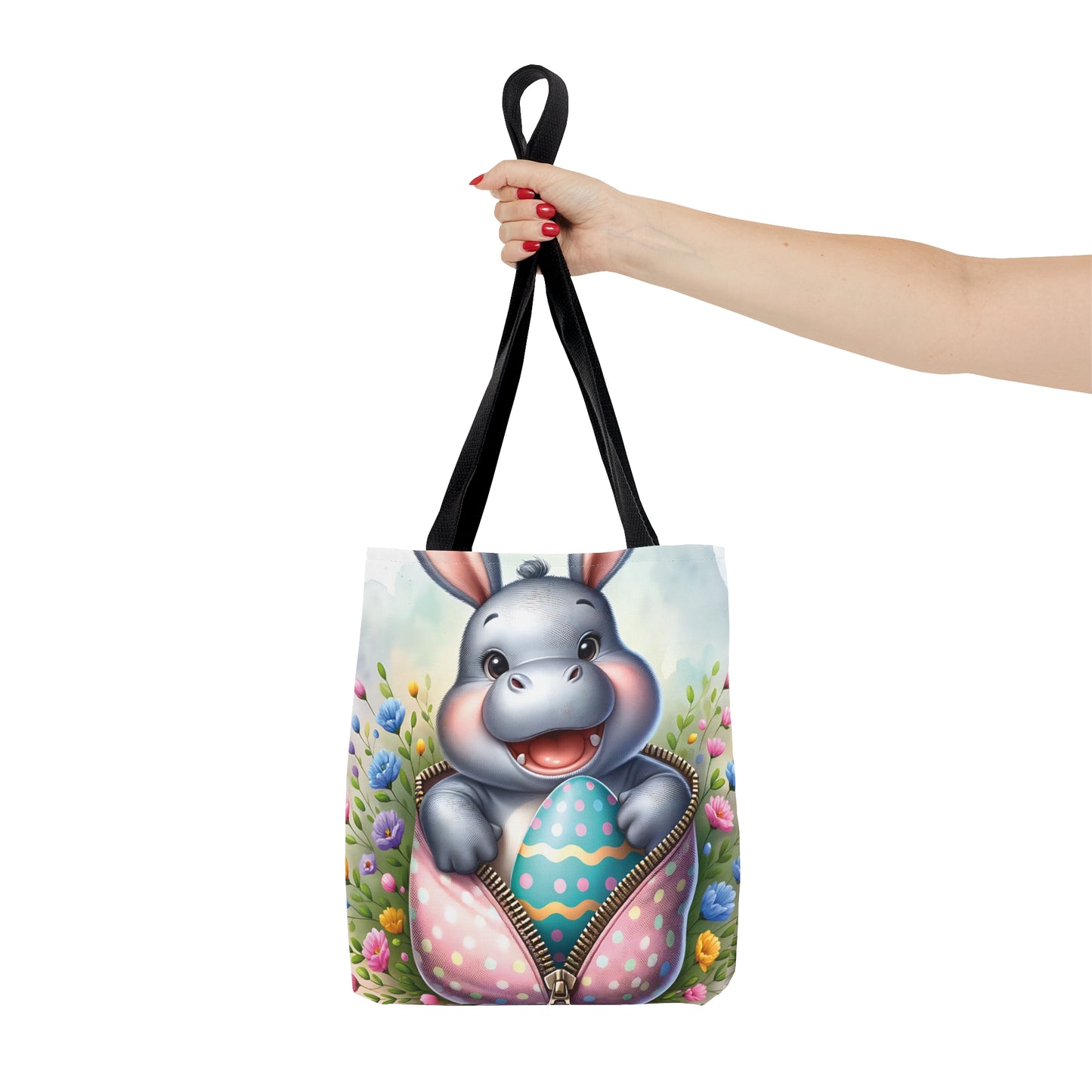 Tote Bag, Easter, Cute Hippo with Bunny ears, Personalised/Non-Personalised Tote bag