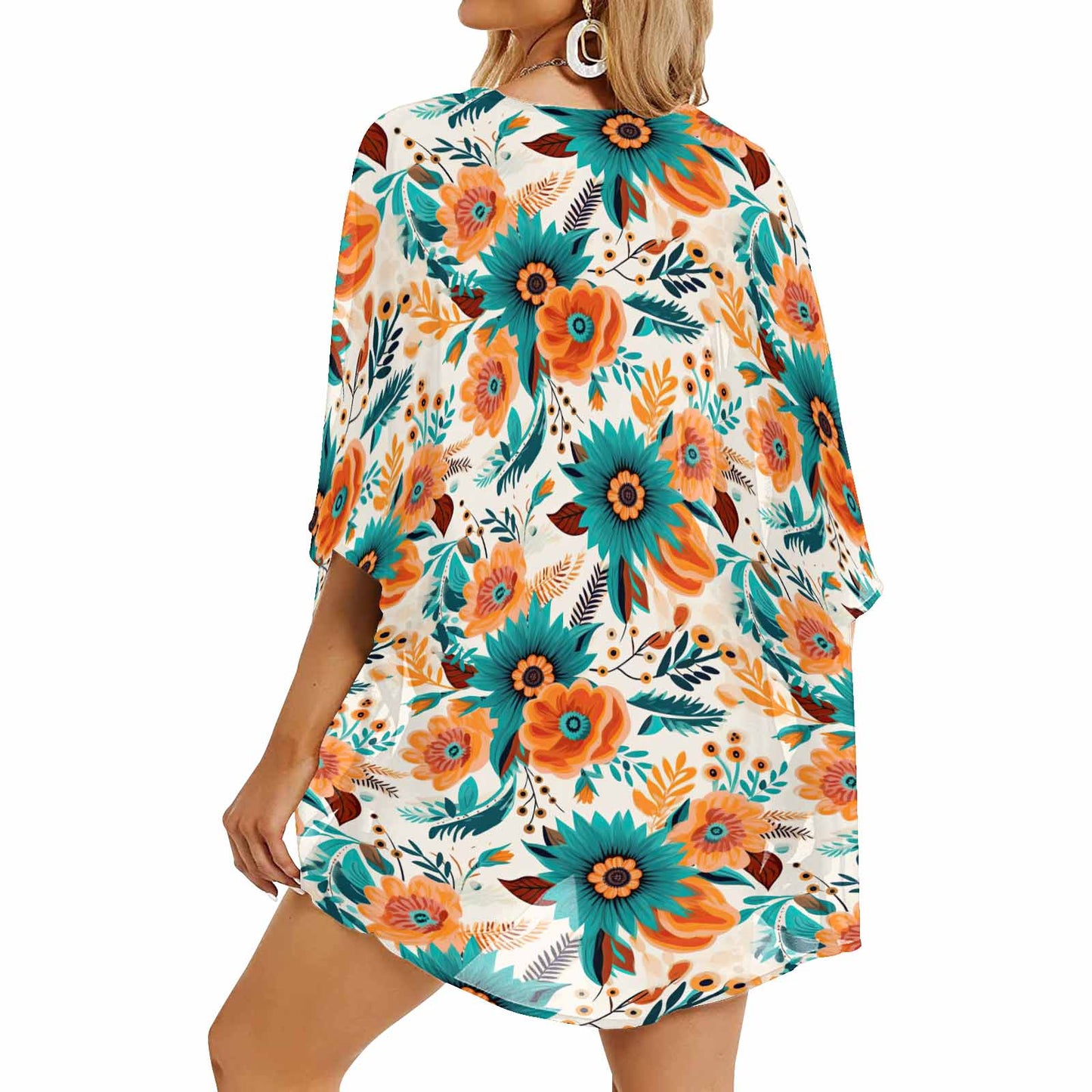 Boho Retro Floral  Women's Kimono Chiffon Cover Up