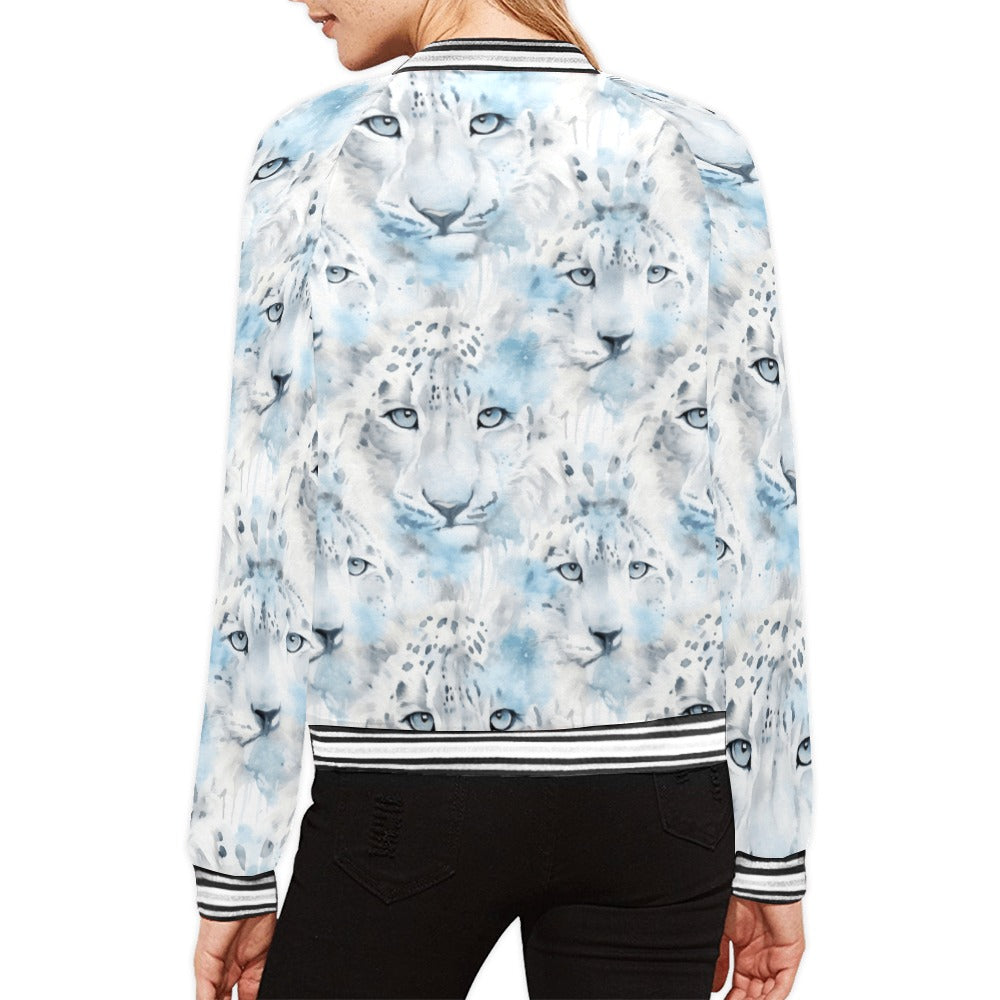 White Leopard Bomber Jacket for Women