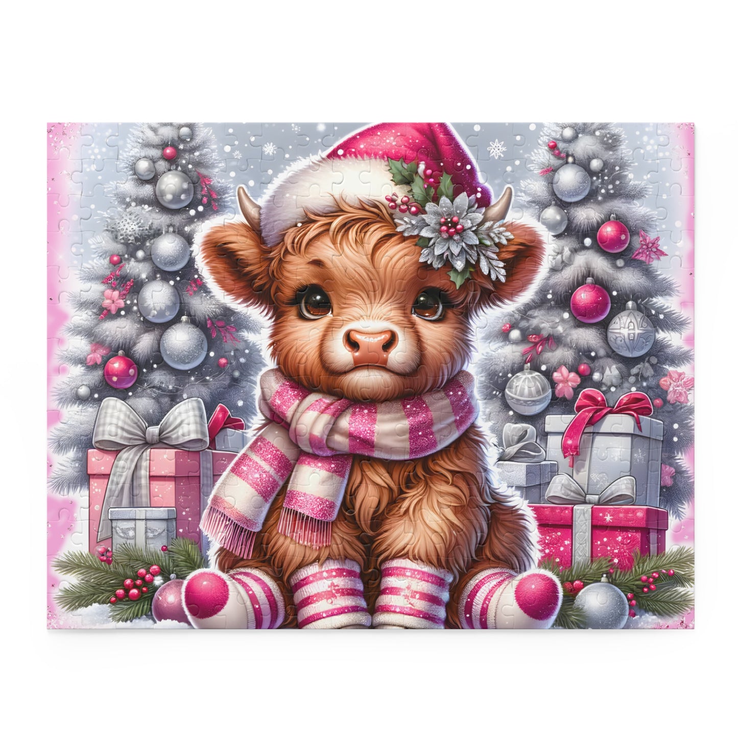 Personalised/Non-Personalised Puzzle, Christmas, Highland Cow (120, 252, 500-Piece)