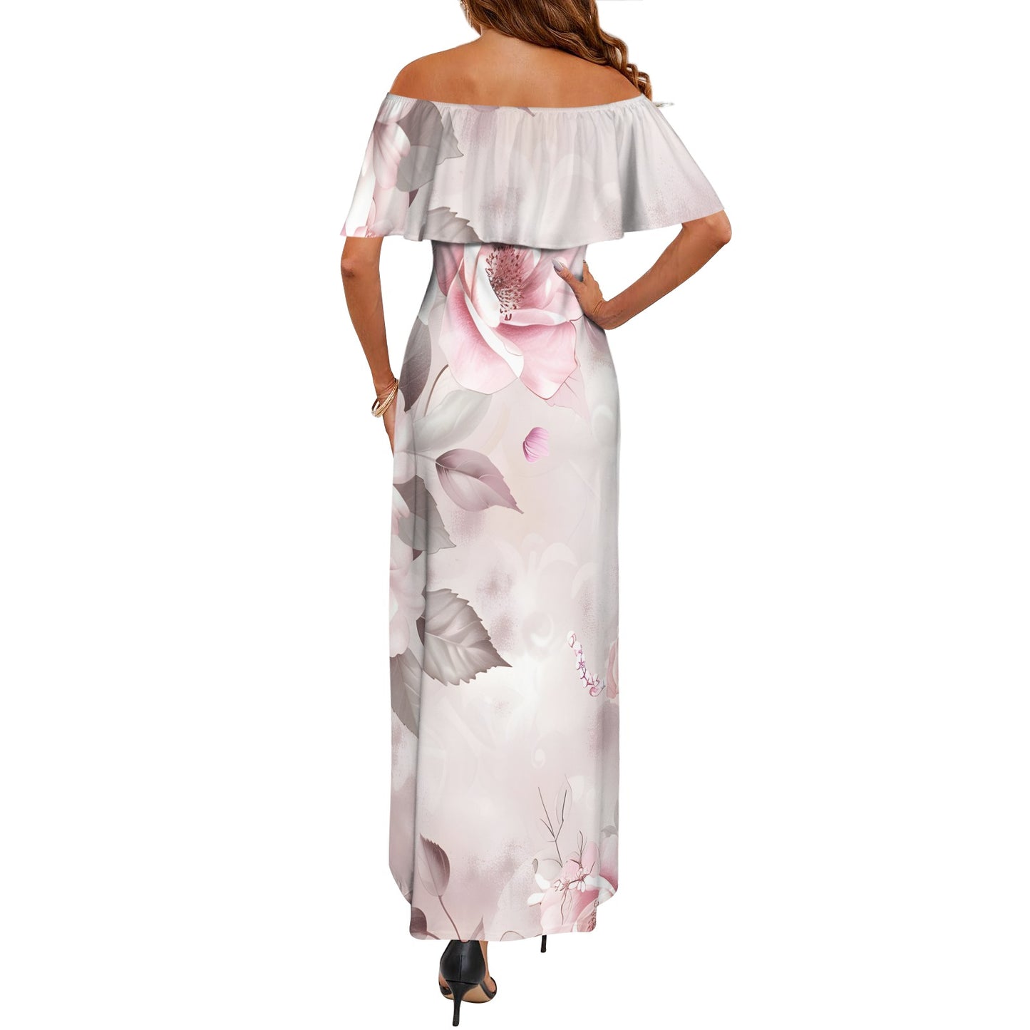Madeleine Women's Off Shoulder Ruffle Boat Neck Dress (Model D71)