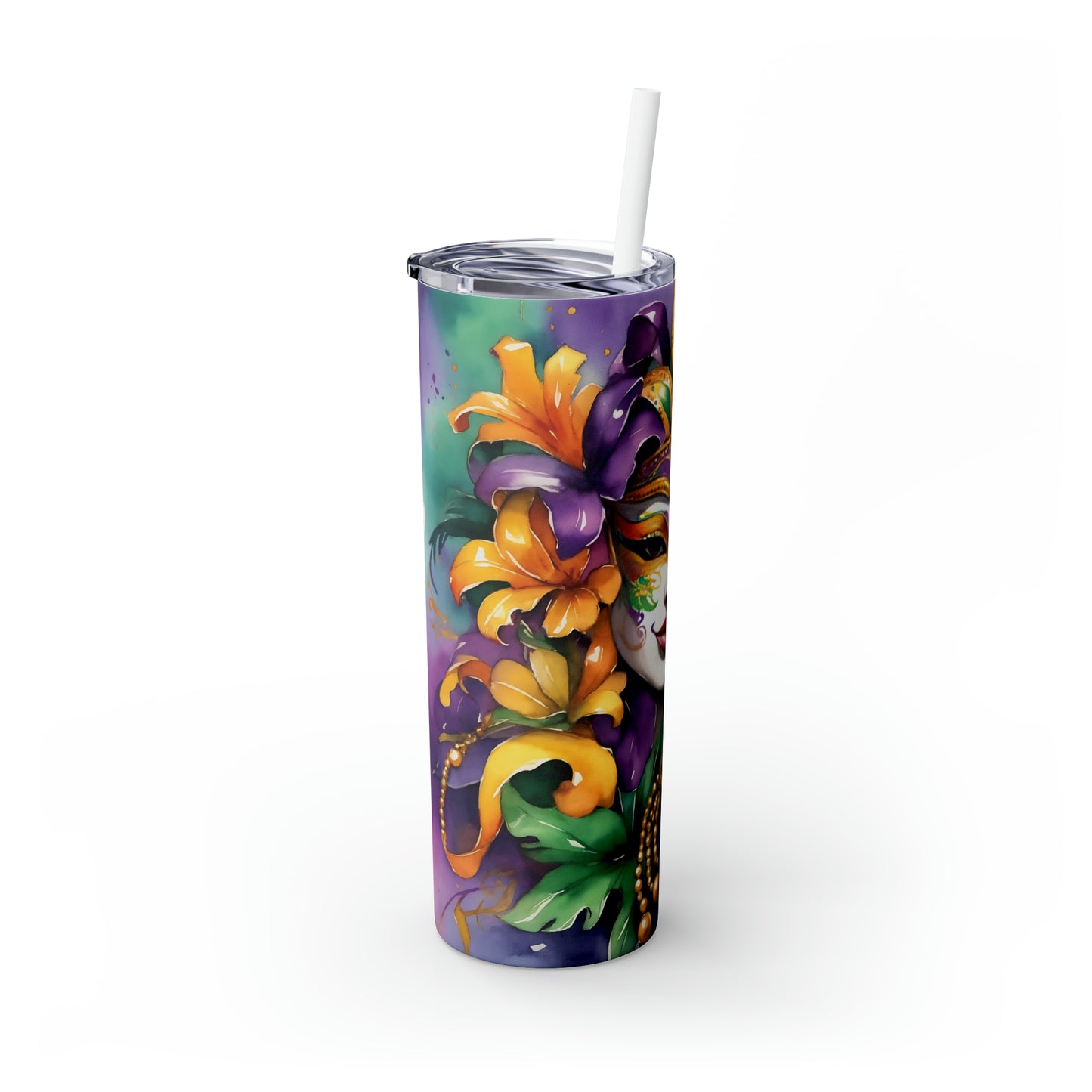 Skinny Tumbler with Straw, 20oz, Mardi Gras