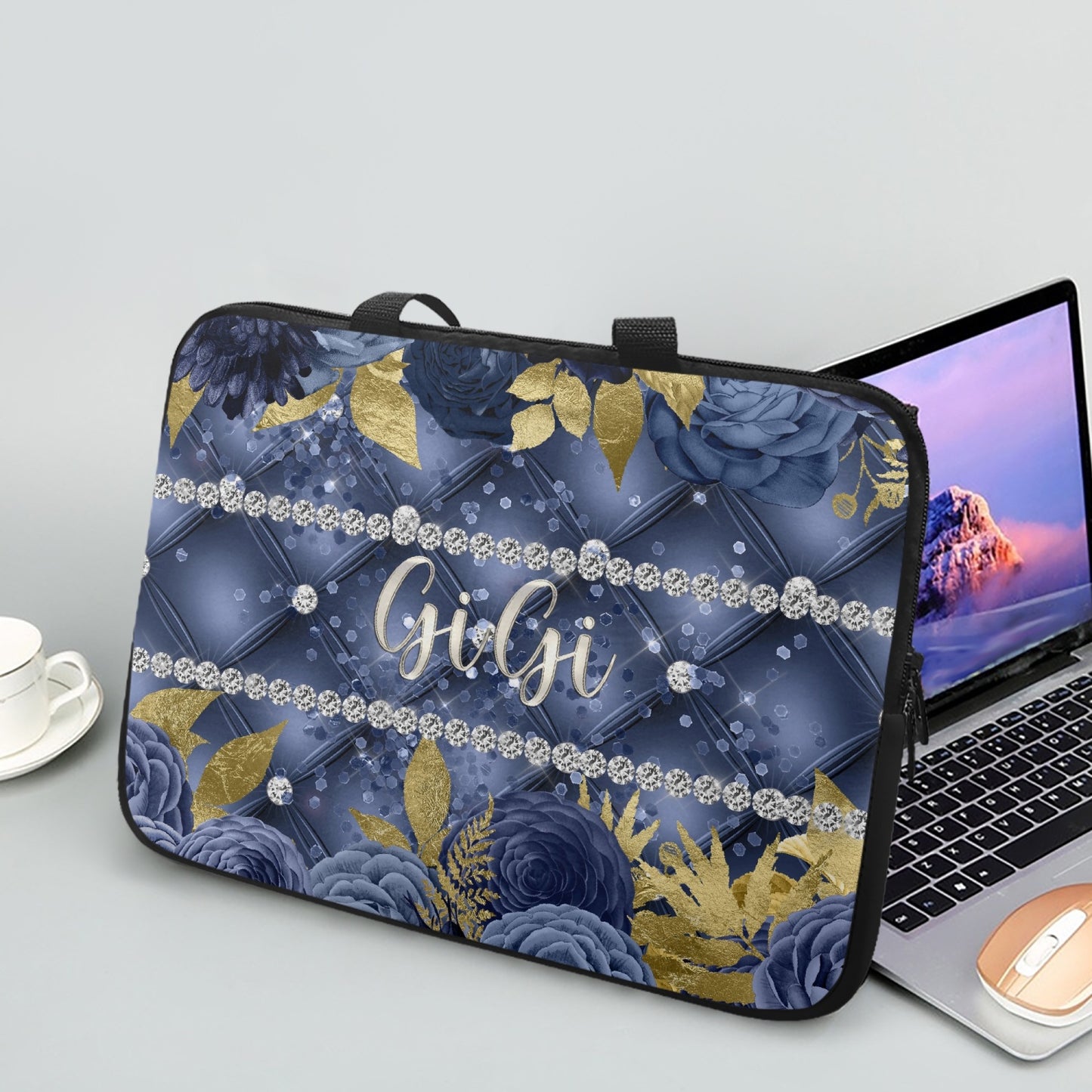 Laptop Sleeve with handles - Navy Floral - GiGi