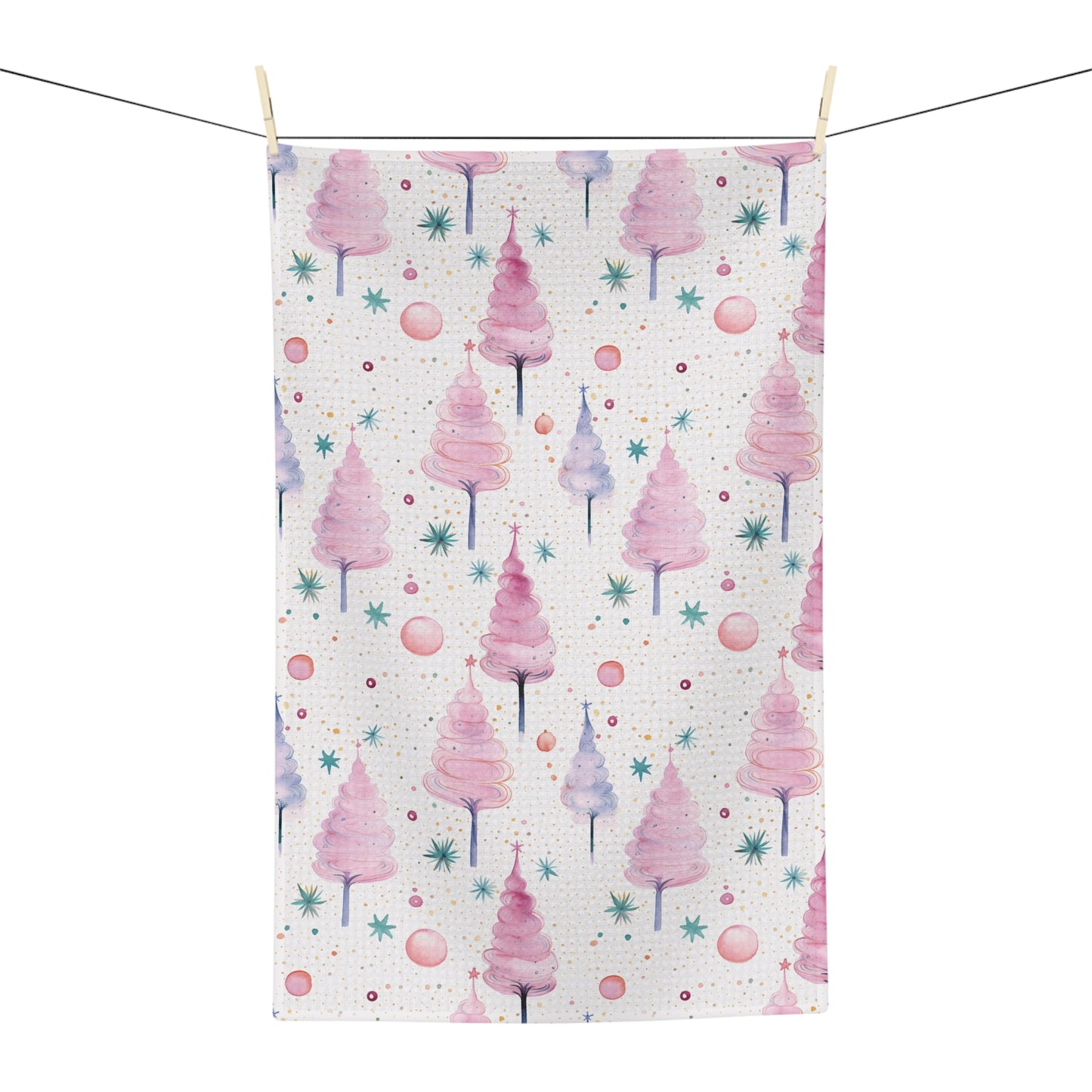 Microfiber Tea Towel, Pink Christmas Trees