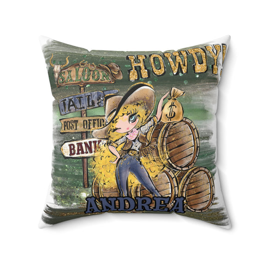 Personalised Howdy Cushion, Blonde Curly Hair, Blue Eyes, Polyester Square Cushion, Christmas cushion