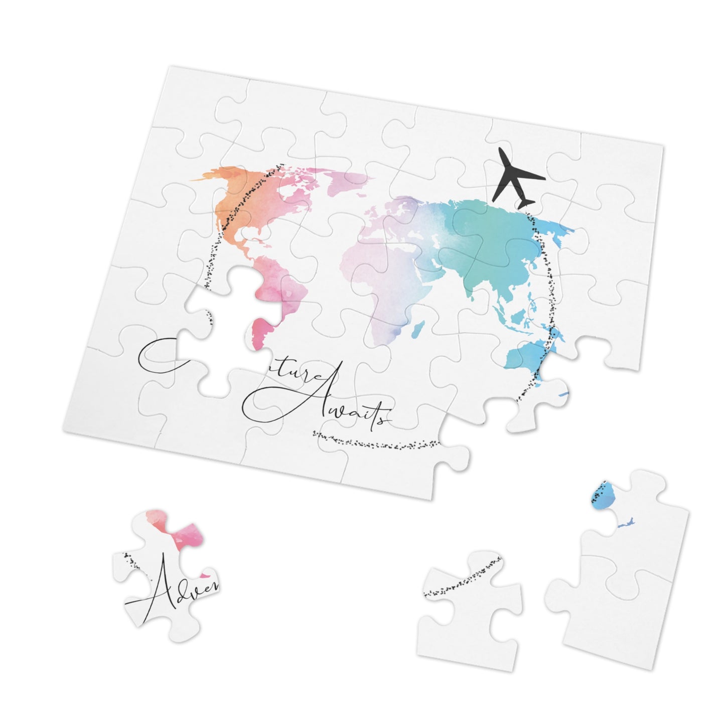 Jigsaw Puzzle, Travel, Adventure Awaits, Personalised/Non-Personalised (30, 110, 252, 500,1000-Piece)