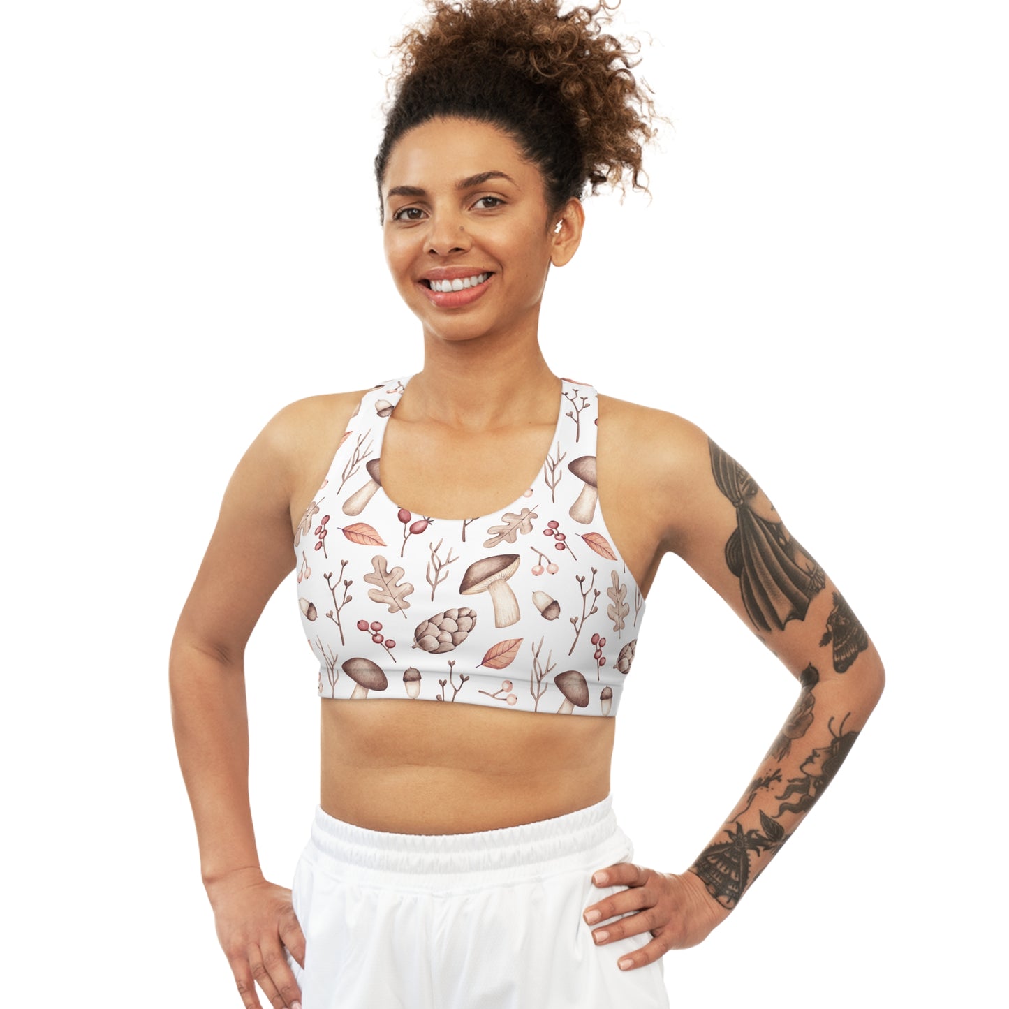 Seamless Sports Bra, Mushroom and Acorn, Women's Crop Top, Women's Sportswear, Women's Athleticwear, Women's Activewear