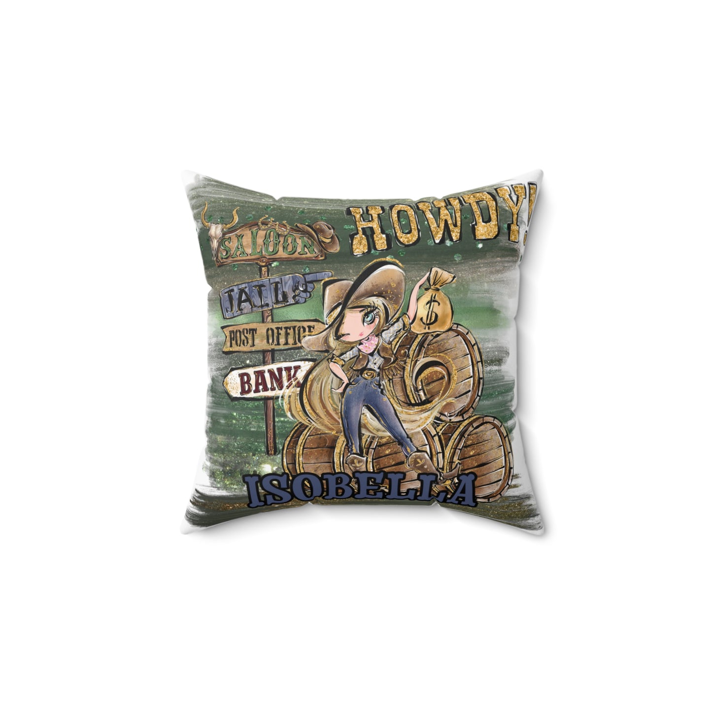 Personalised Howdy Cushion, Blonde Hair Blue Eyes, Polyester Square Cushion, Christmas cushion