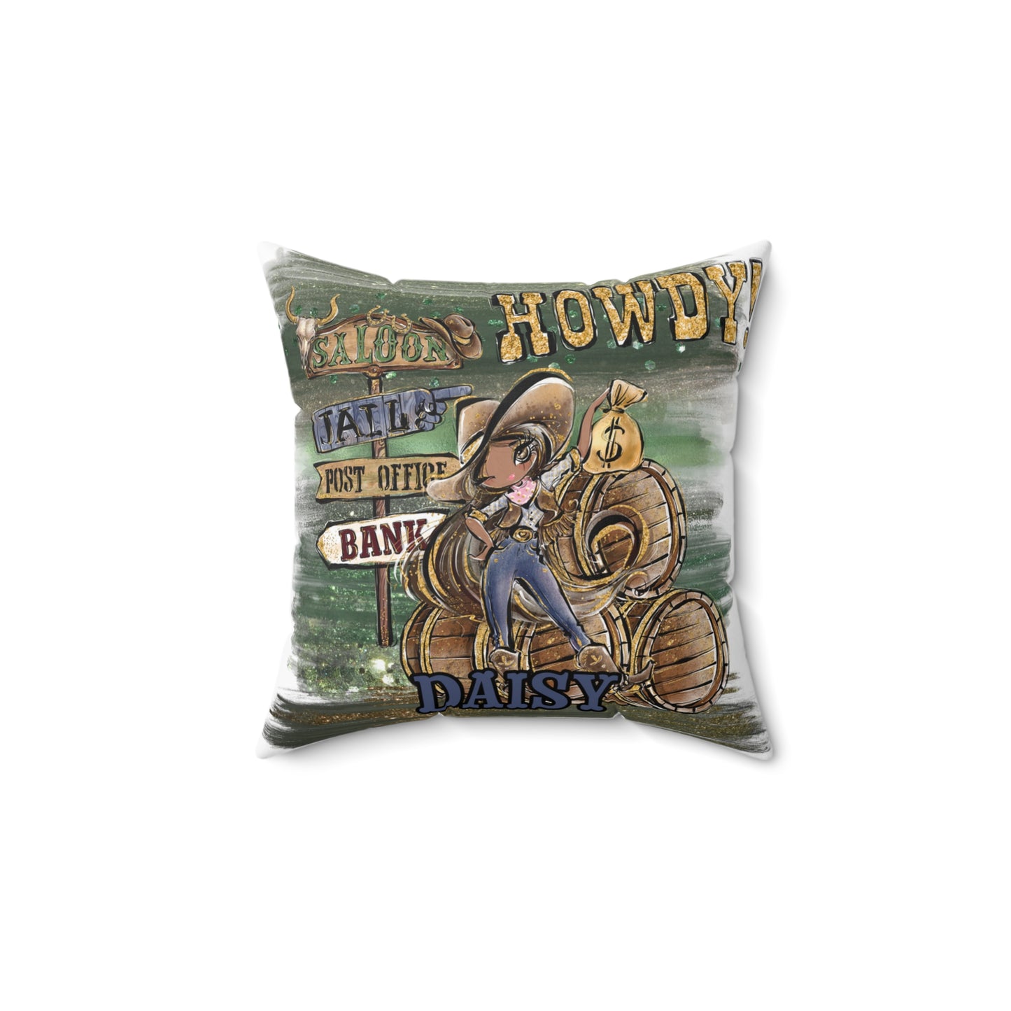 Personalised Howdy Cushion, Brown Hair  Olive Skin Brown Eyes, Polyester Square Cushion, Christmas cushion