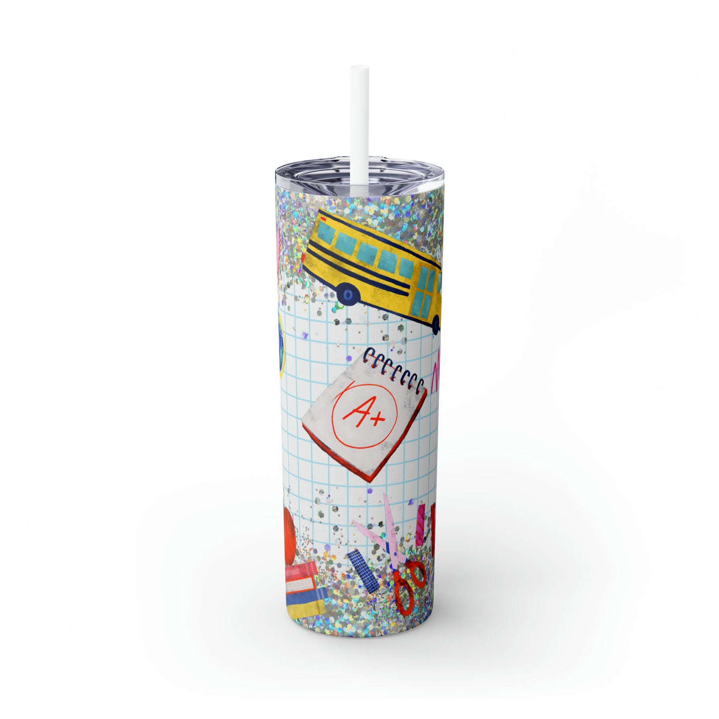 Skinny Tumbler with Straw, 20oz, School, Teacher