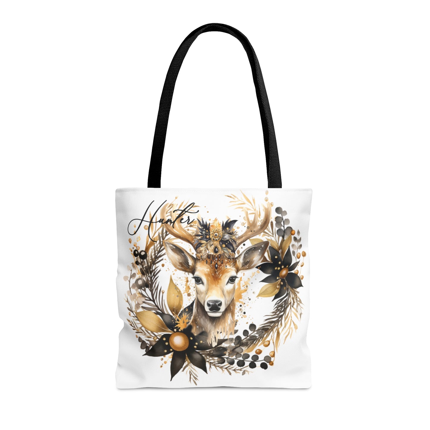 Personalised Tote Bag, Black & Gold Reindeer bag, Christmas Tote Bag, Floral and Non-Floral Personalised/Non-Personalised