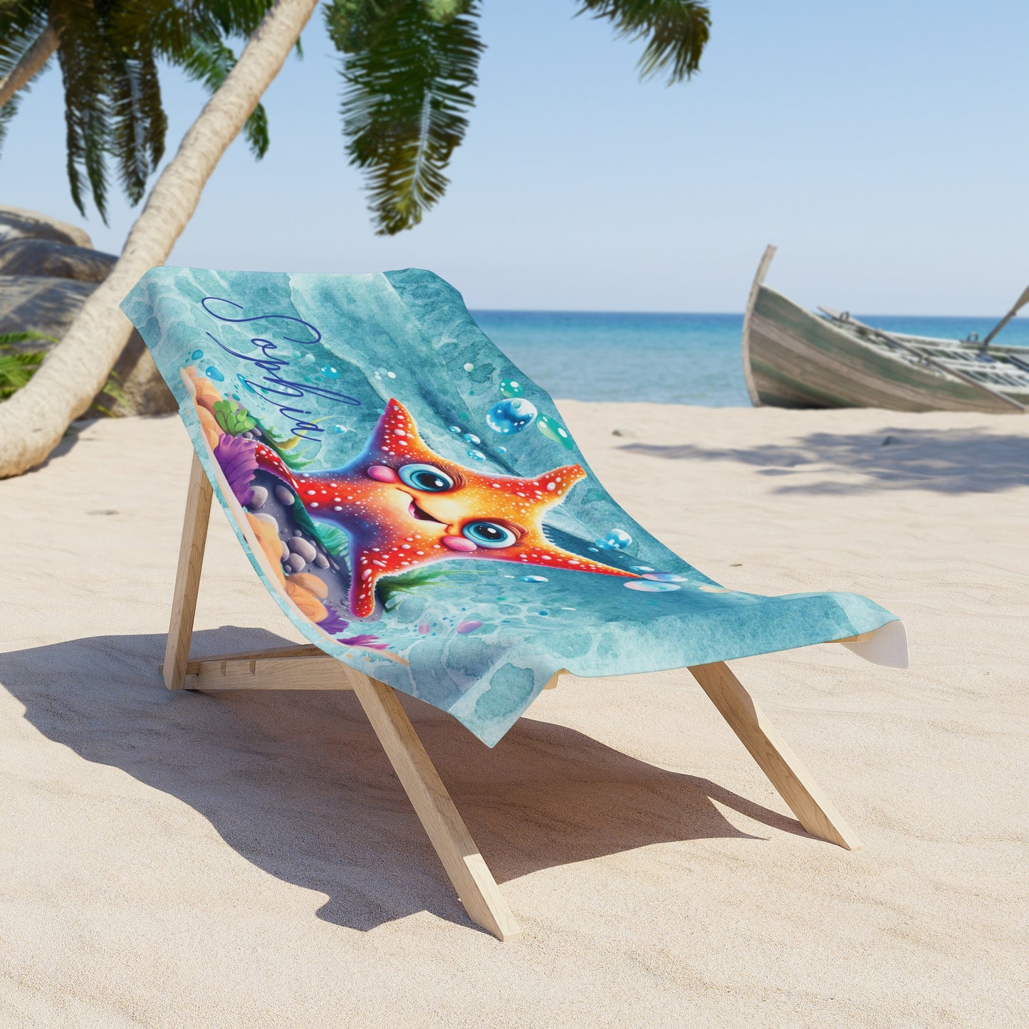 Personalised Beach Towel, Starfish, Polycotton Towel, 2 sizes Available
