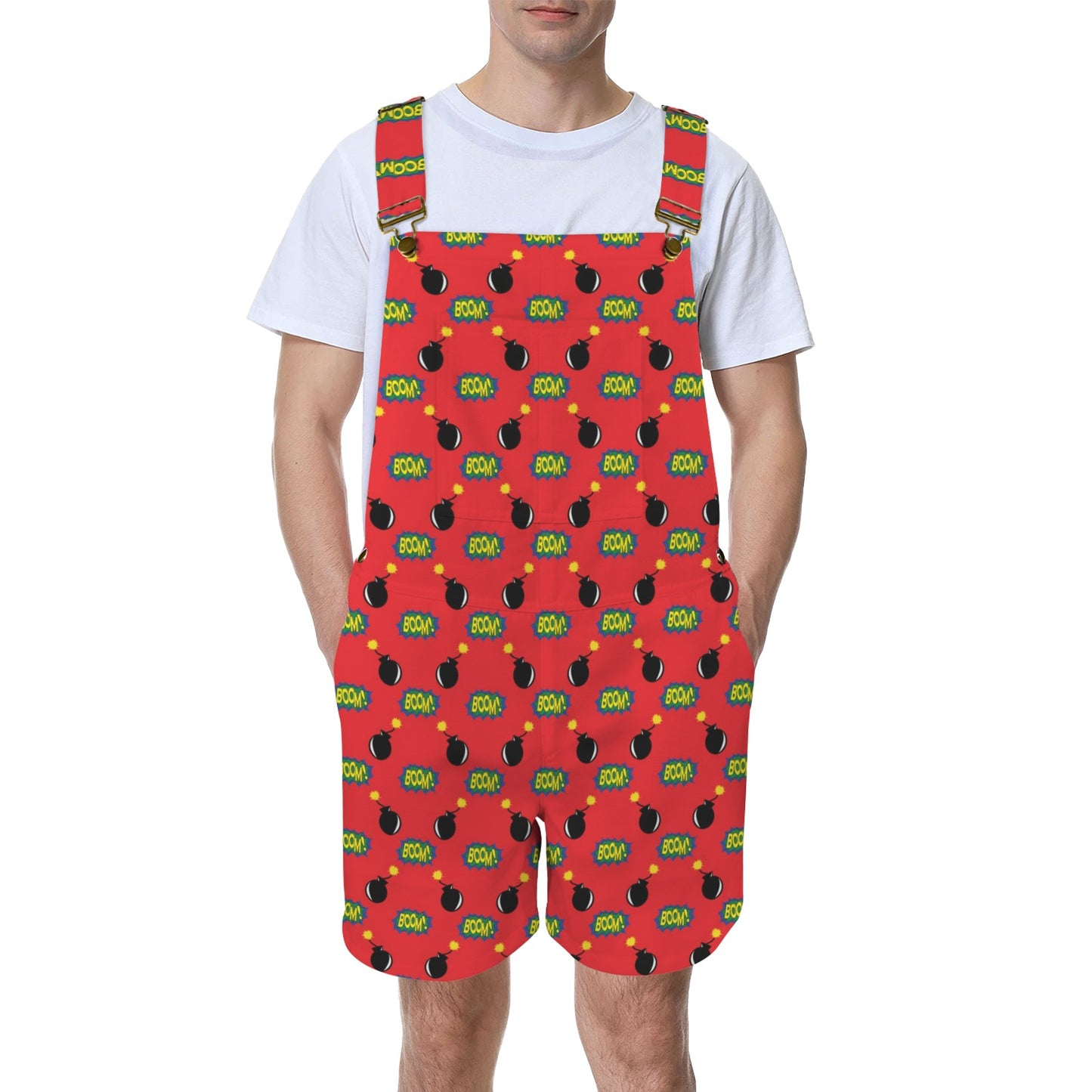 Pop Art Word Red Unisex Shorts Suspender Jumpsuit