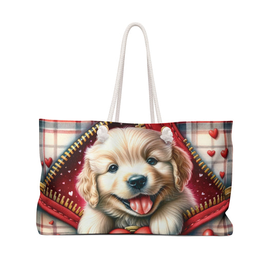 Personalised/Non-Personalised Weekender Bag, Cute Dog, Valentines Day, Large Weekender Bag, Beach Bag, Book Bag