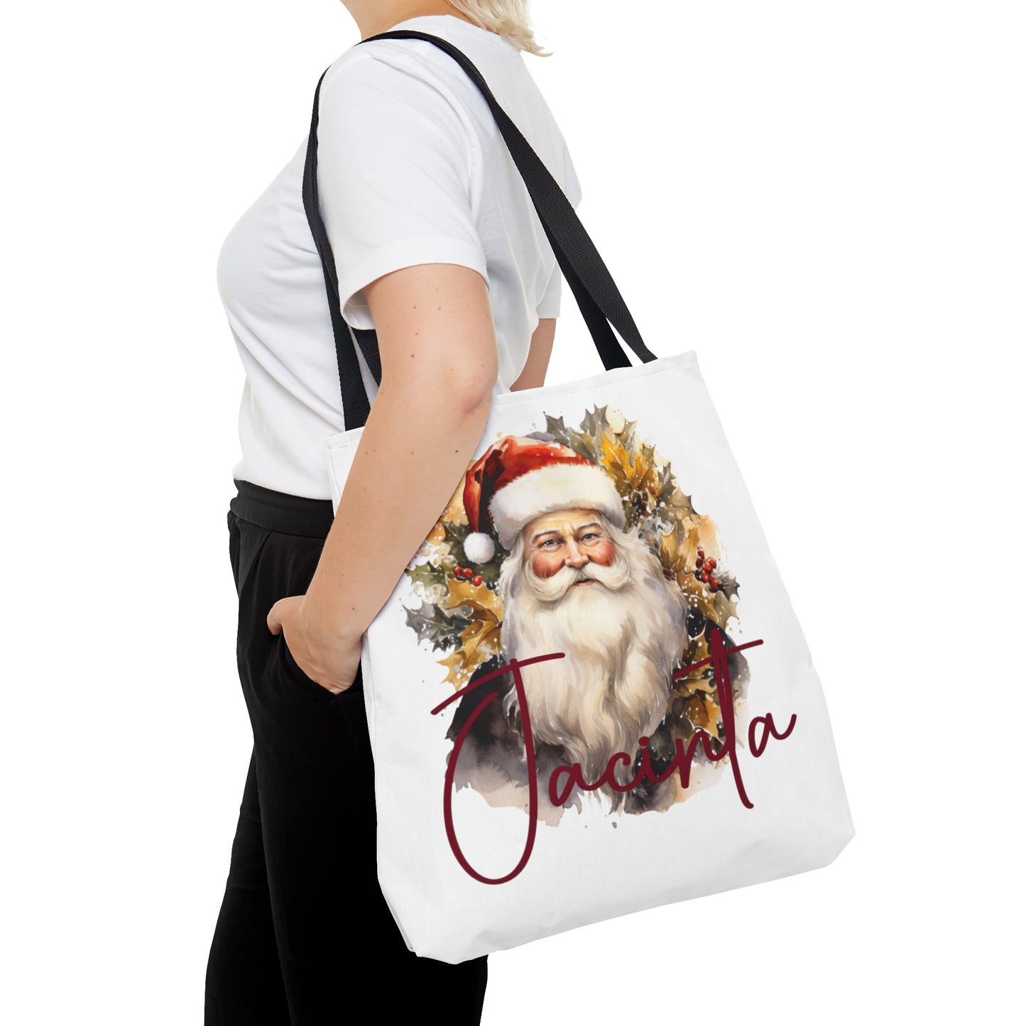 Santa wreath Personalised Tote Bag, Christmas bag, Christmas Tote Bag, Personalised/Non-Personalised