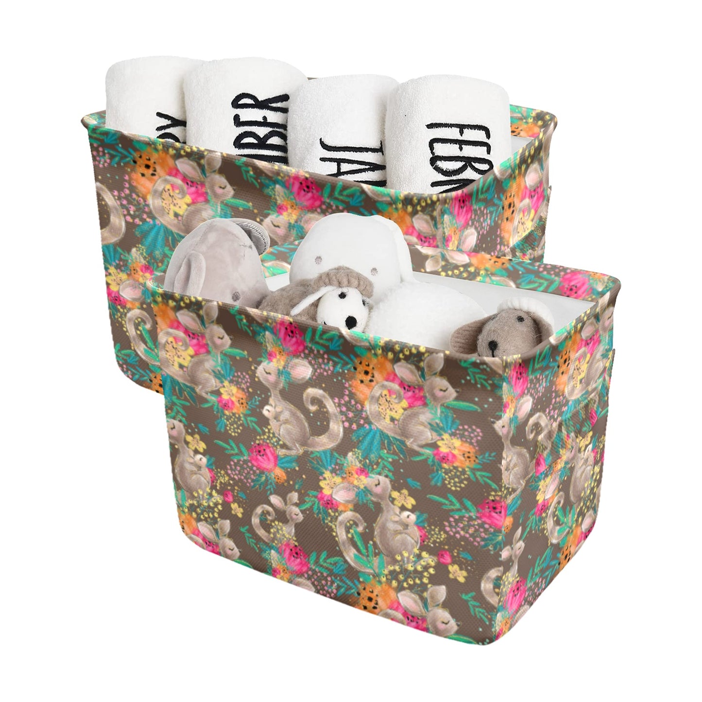 Australian Animals Kangaroo Brown Fabric Storage Basket