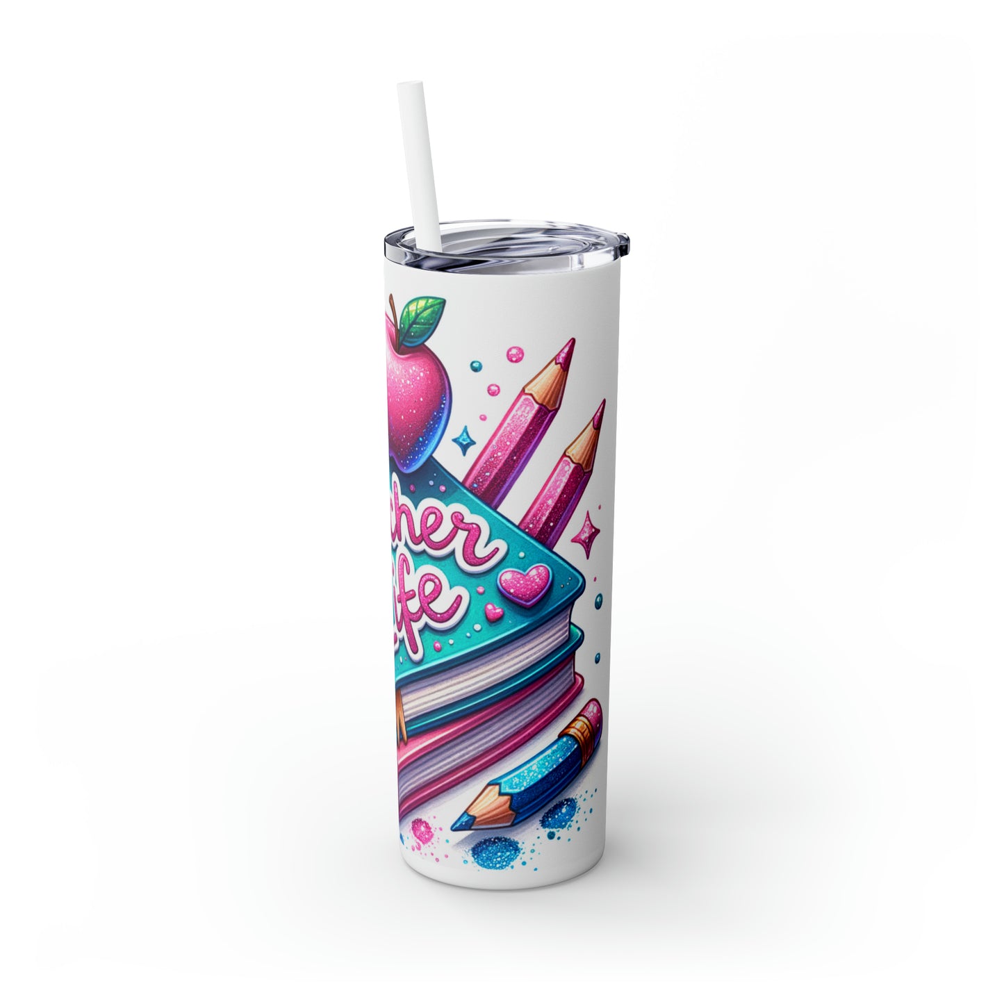 Skinny Tumbler with Straw, 20oz, Teacher