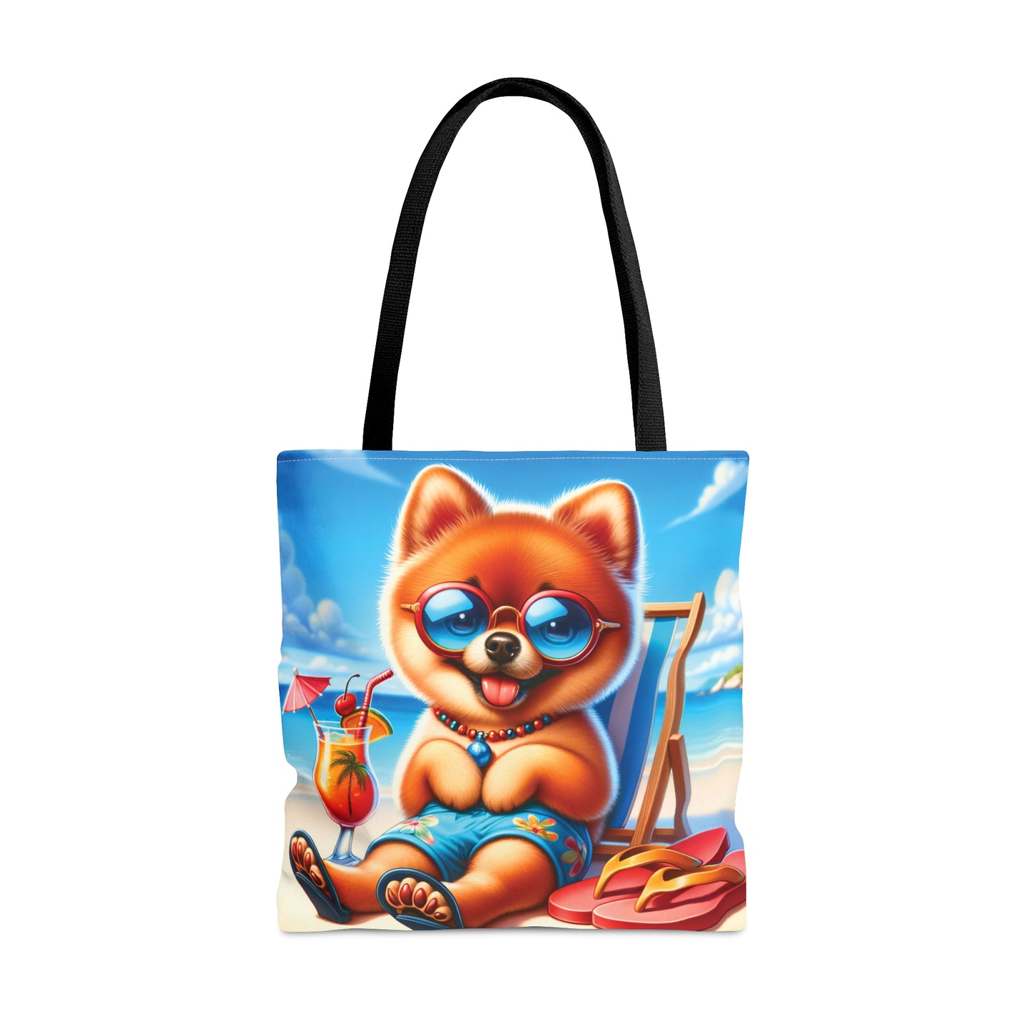 Tote Bag, Dog on Beach, Pomeranian in shorts, Tote bag, awd-1232