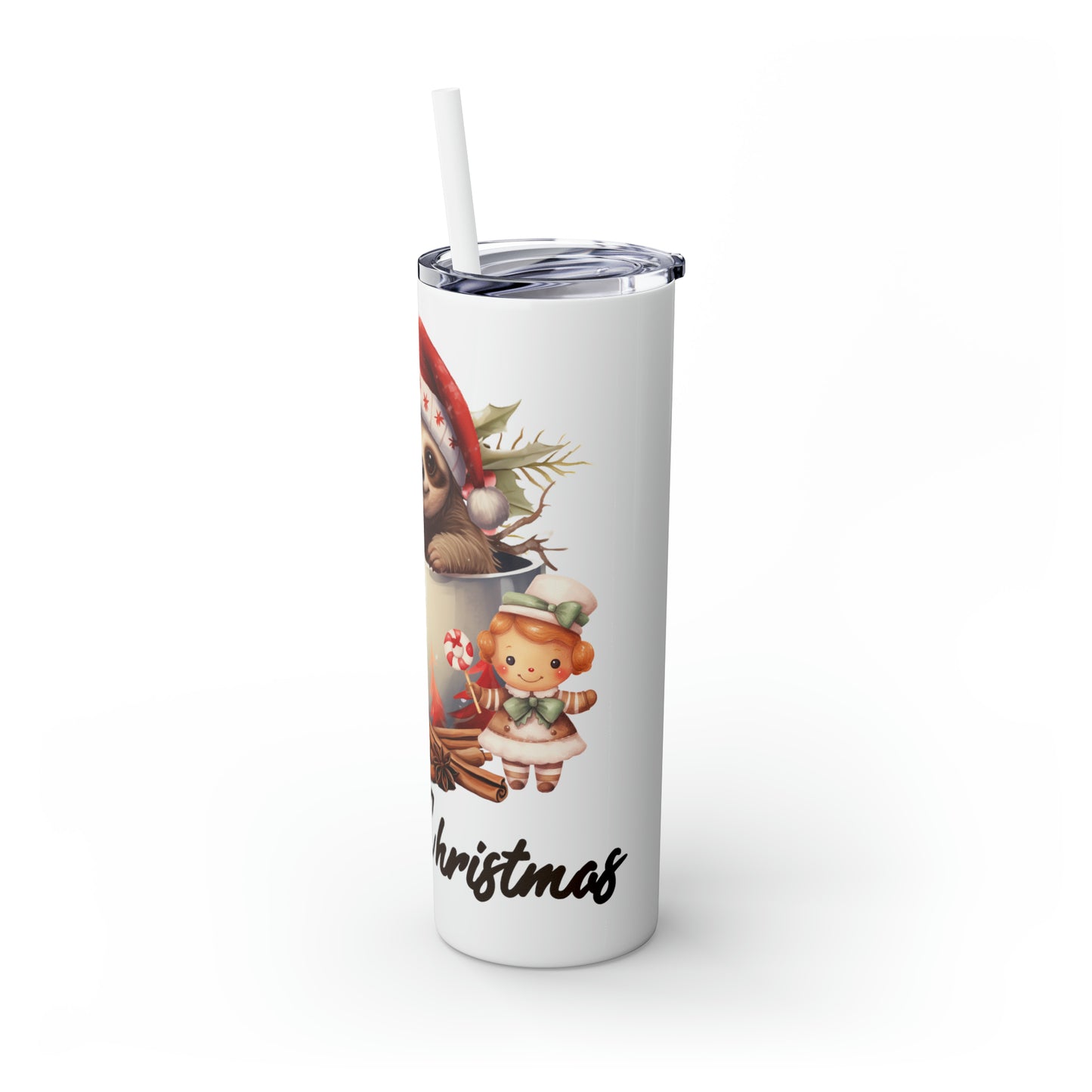 Skinny Tumbler with Straw, 20oz, Christmas, Sloth, awd-811