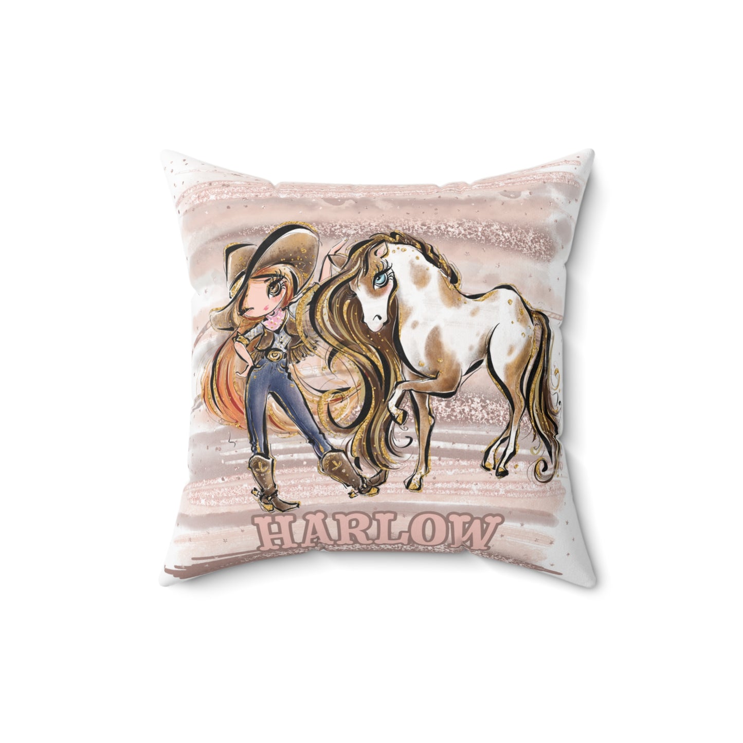 Personalised Cowgirl and Horse Cushion,  Red Hair, Brown Eyes, Polyester Square Cushion, Christmas cushion