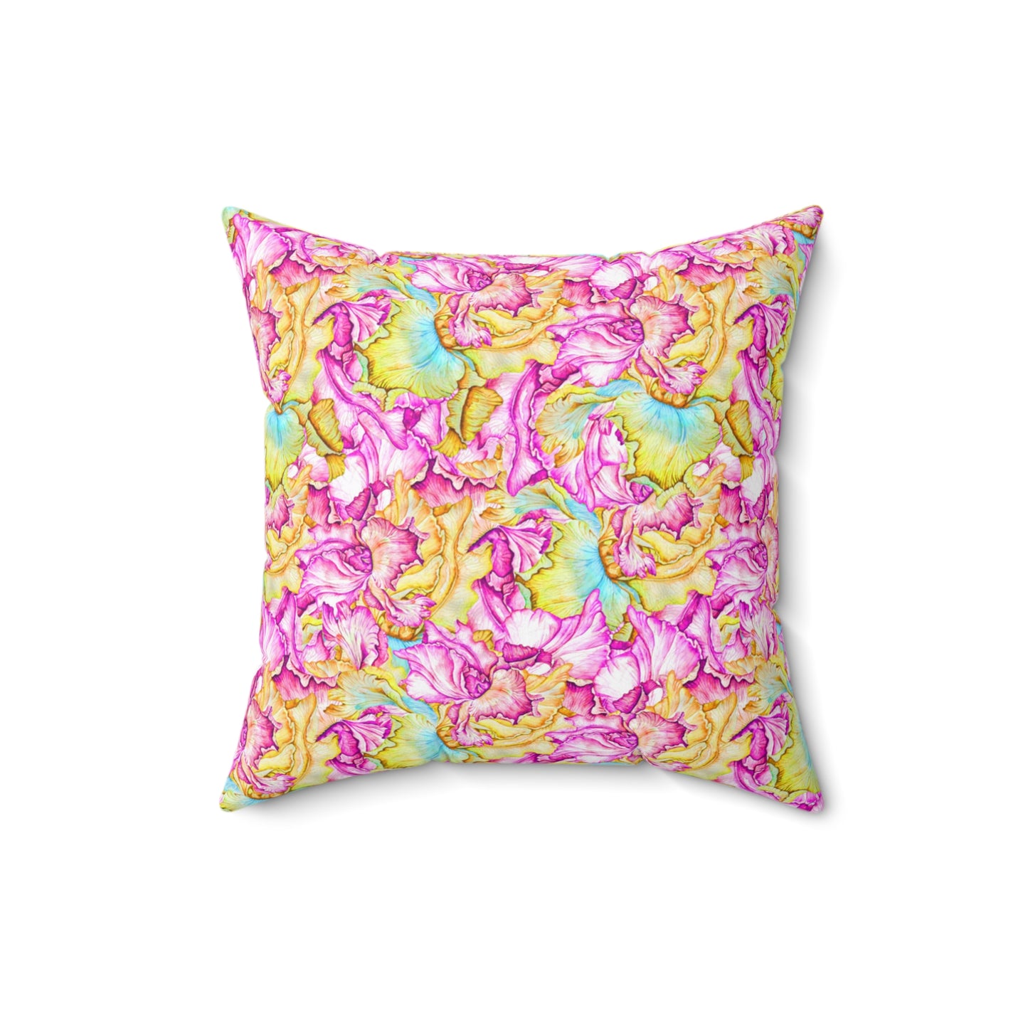 Spun Polyester Square Pillow, Iris Flower Cushion