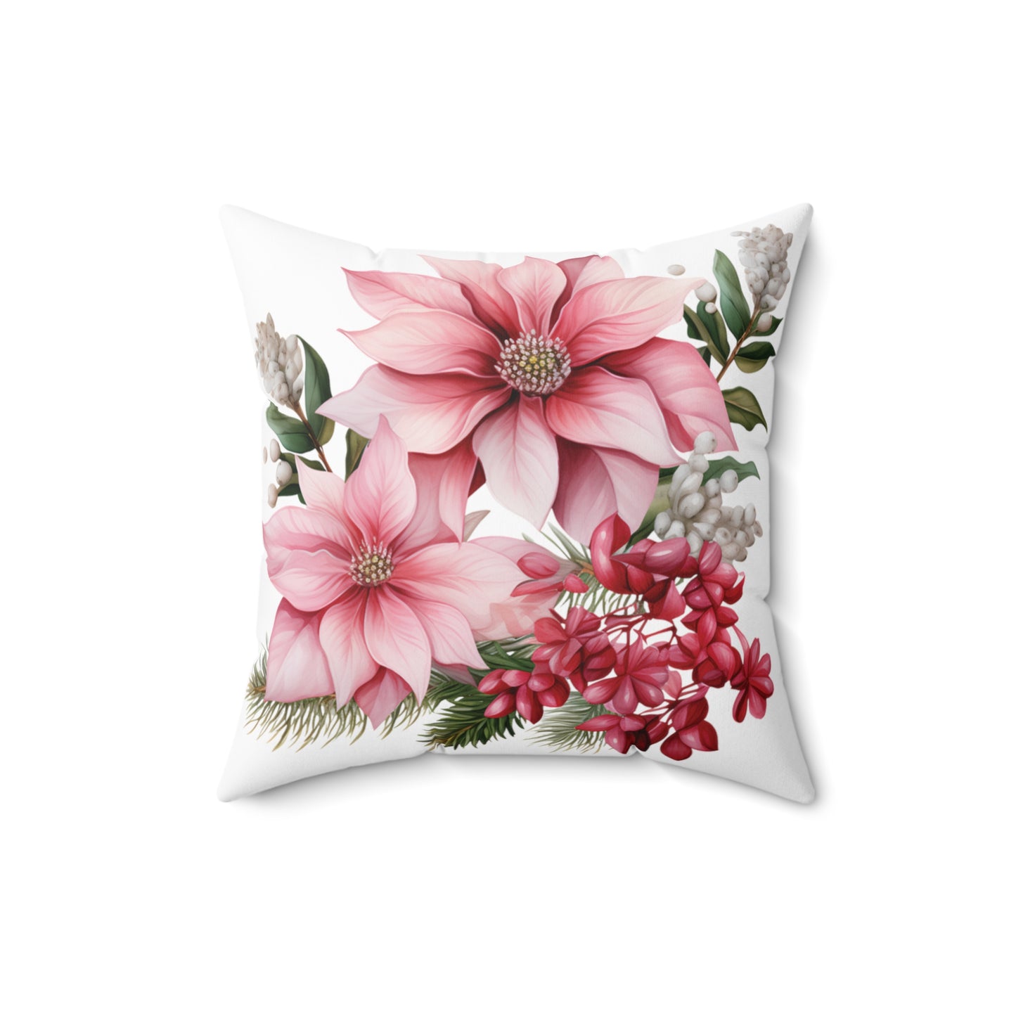 Polyester Square Cushion, Pink Poinsettia