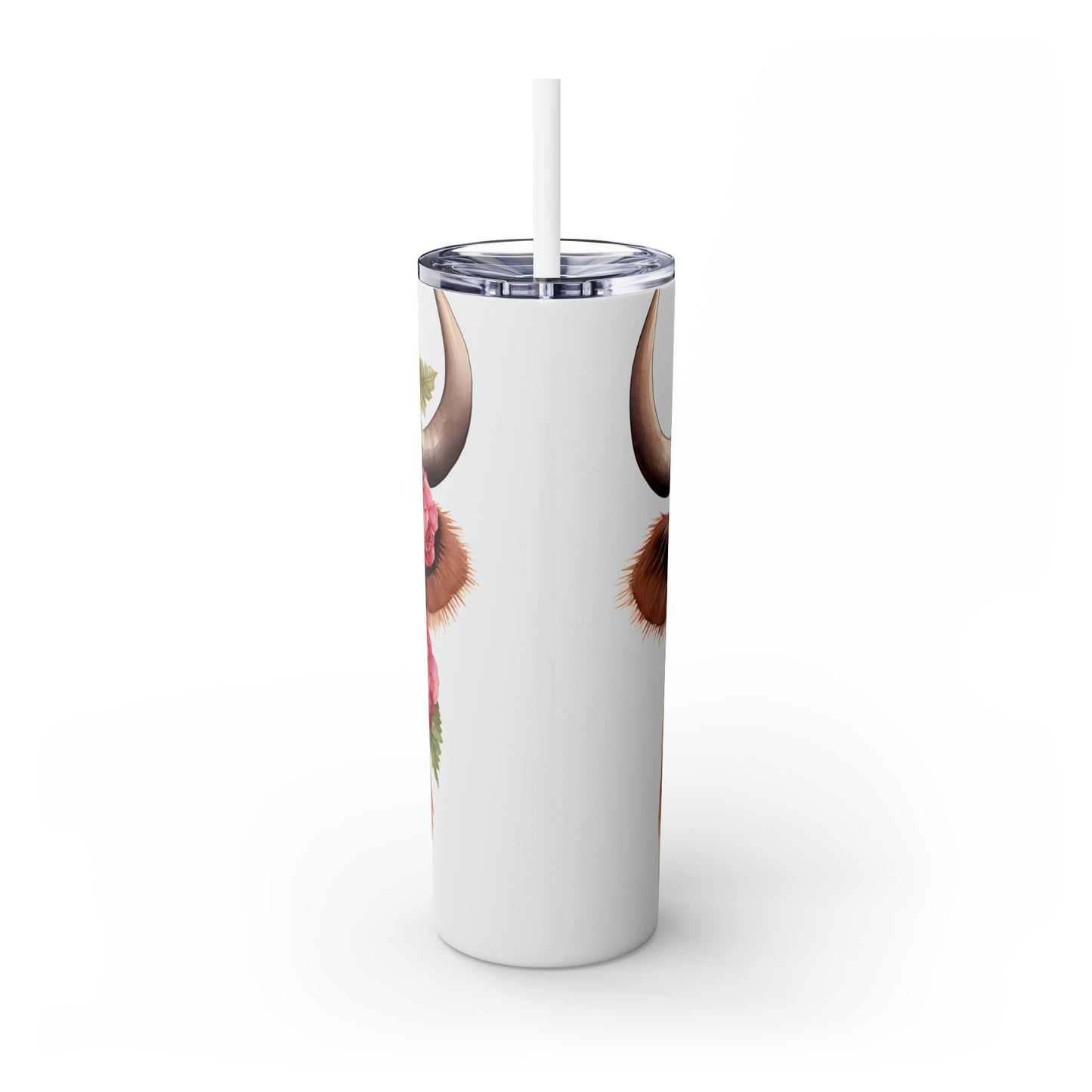 Skinny Tumbler with Straw, 20oz Highlander Cow