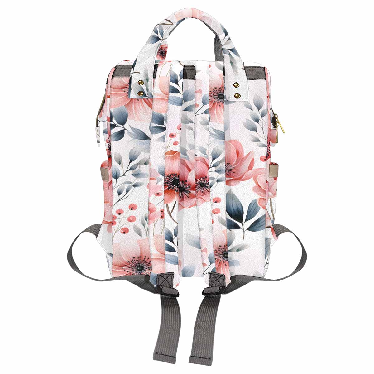 Apricot and Grey Floral  Diaper Bag Backpack