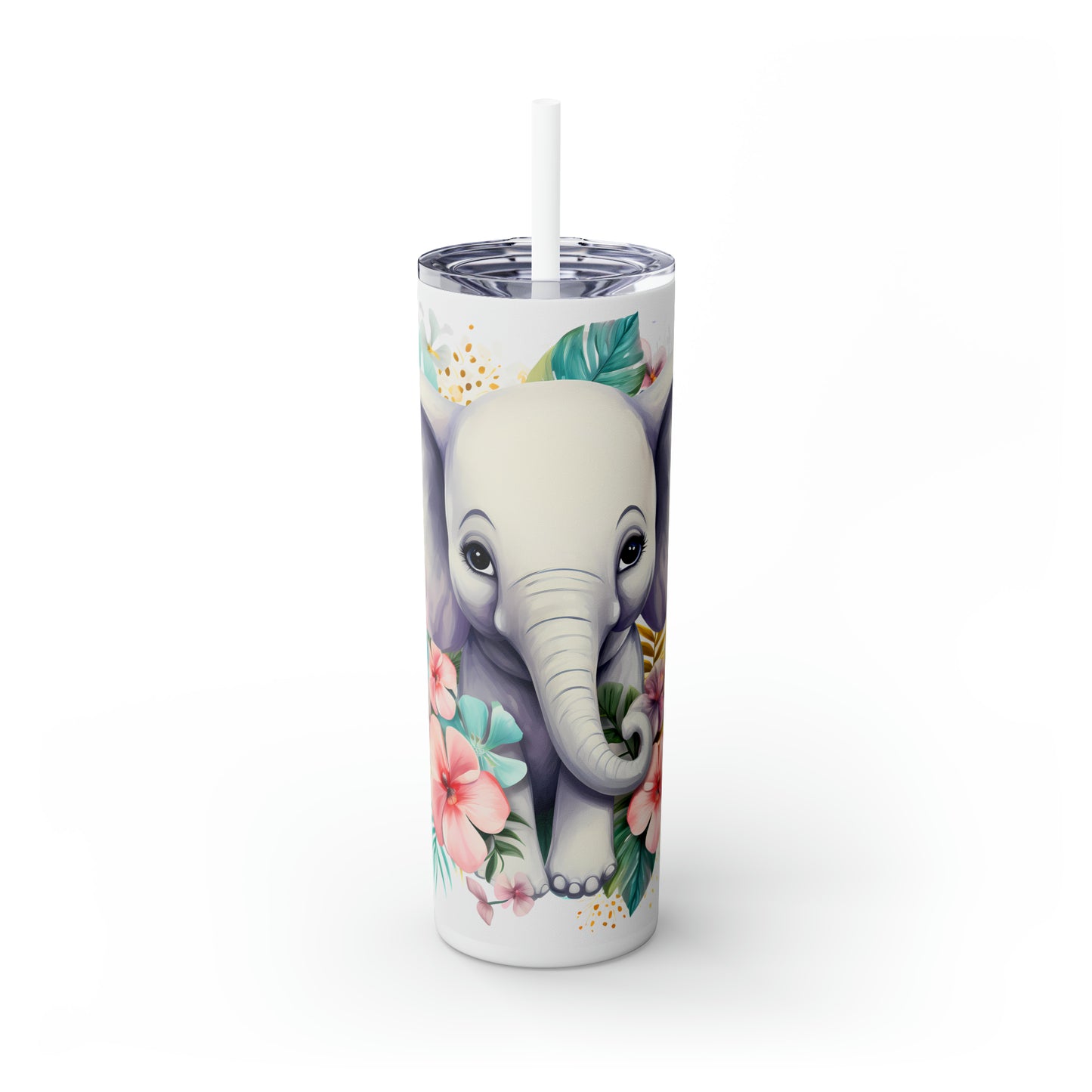 Skinny Tumbler with Straw, 20oz, Elephant, awd-254