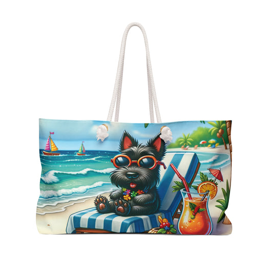 Personalised/Non-Personalised Weekender Bag, Summer Beach Dog, Scottish Terrier, Large Weekender Bag, Beach Bag, Book Bag