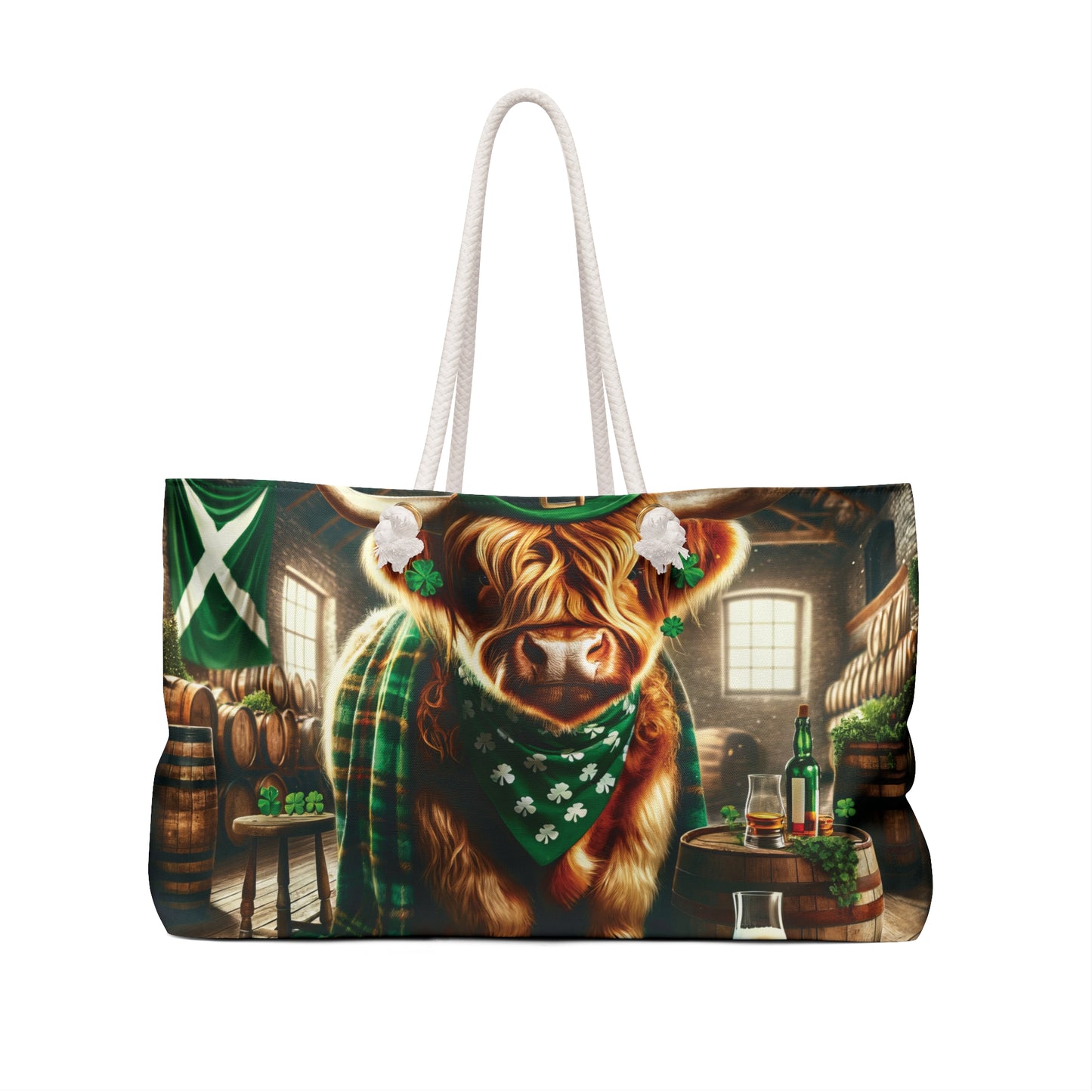 Personalised/Non-Personalised Weekender Bag, Highland Cow, Large Weekender Bag, Beach Bag, Book Bag